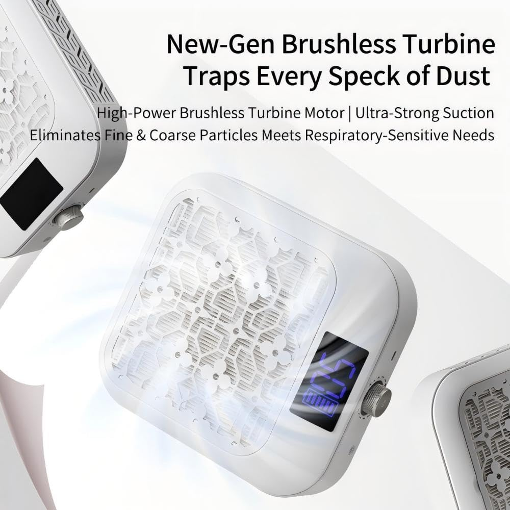 Nail Dust Collector - 2025 New 3-Speed Adjustment, 66W Strong Suction Power & Quiet Low Noise, 6600 Mah Long-Lasting Batteries Vacuum Fan Dust Suction Machine with Reusable Filters image number 3