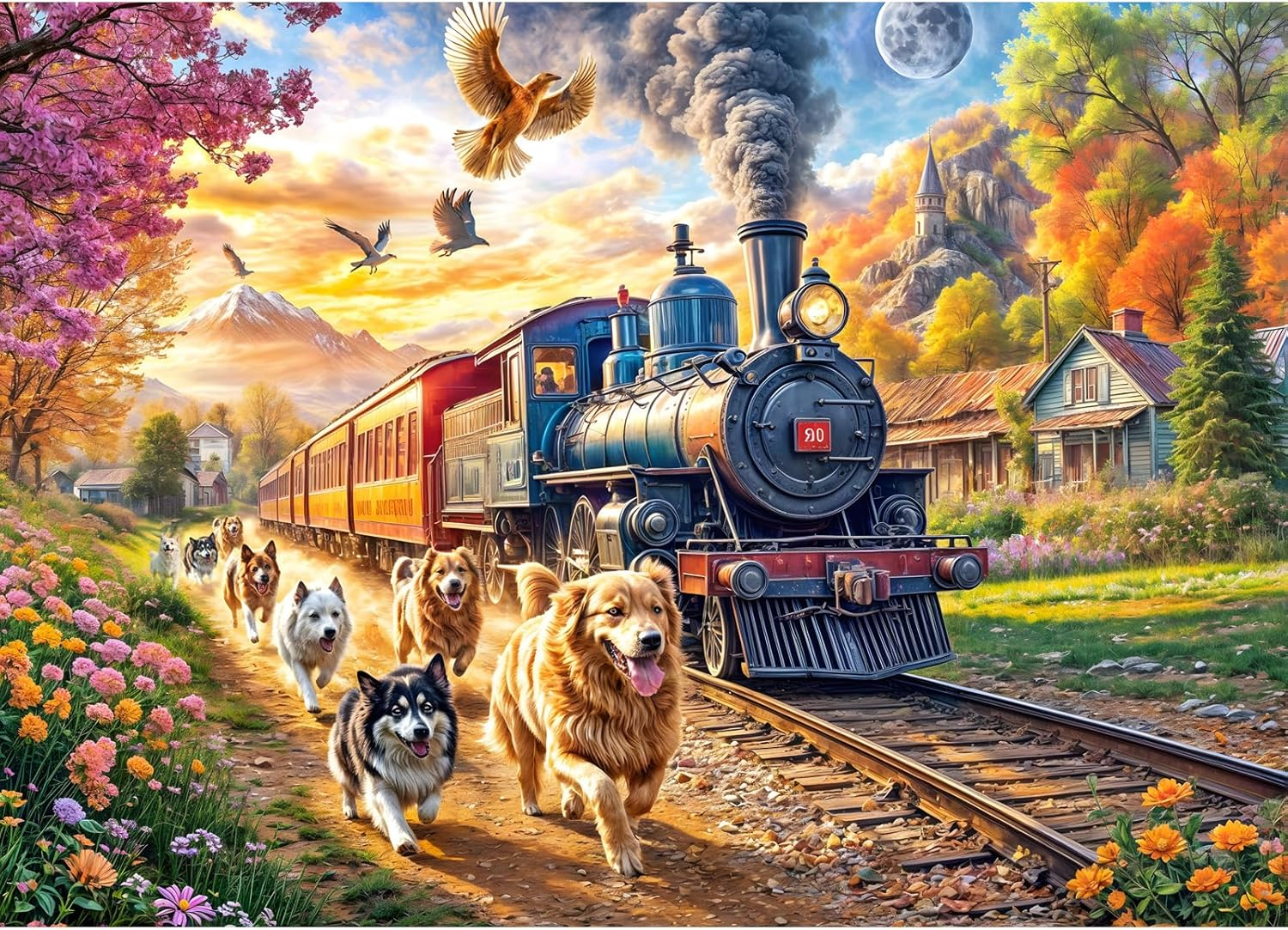 Jigsaw Puzzles for Adults 1000 Pieces, Interlock Perfectly Letter on Back No Dust, Home Decor Birthday Gift Toy for Men Women Elders Seniors, 1:1 Poster - Happy Train image number 2