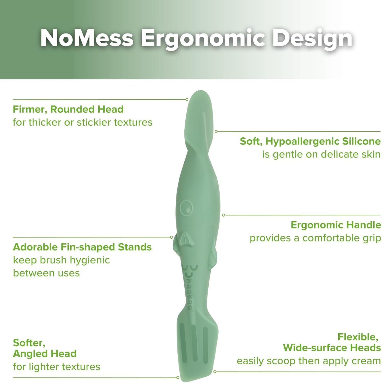 Haakaa Baby Diaper Cream Spatula, Nomess Dual-Ended Silicone Diaper Rash Cream Applicator with Hygienic Case, Butt Spatula for Baby- Pea Green image number 5