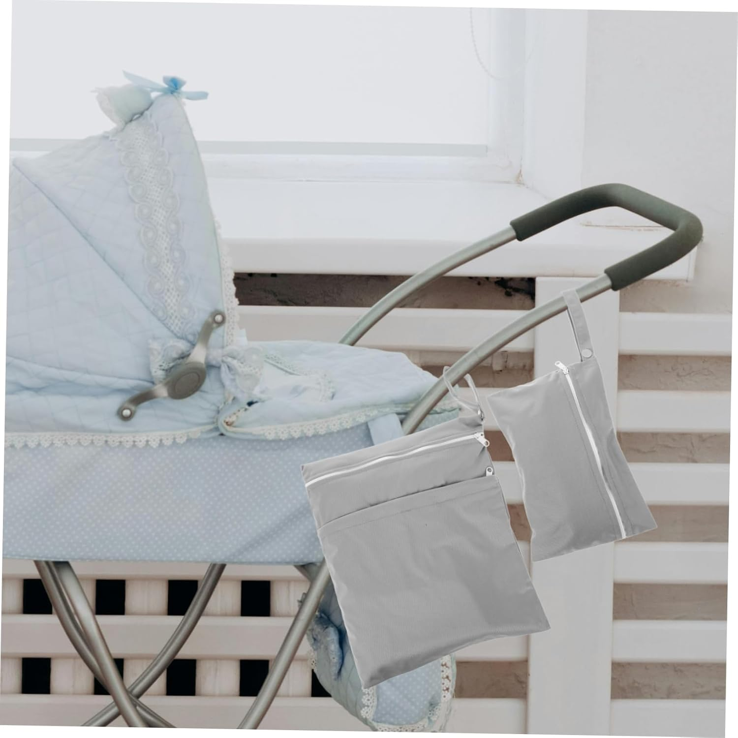 SHOWERORO 2Pcs Diaper Bag Cotton Storage Bag Reusable for Travel Beach Pool Straps image number 6