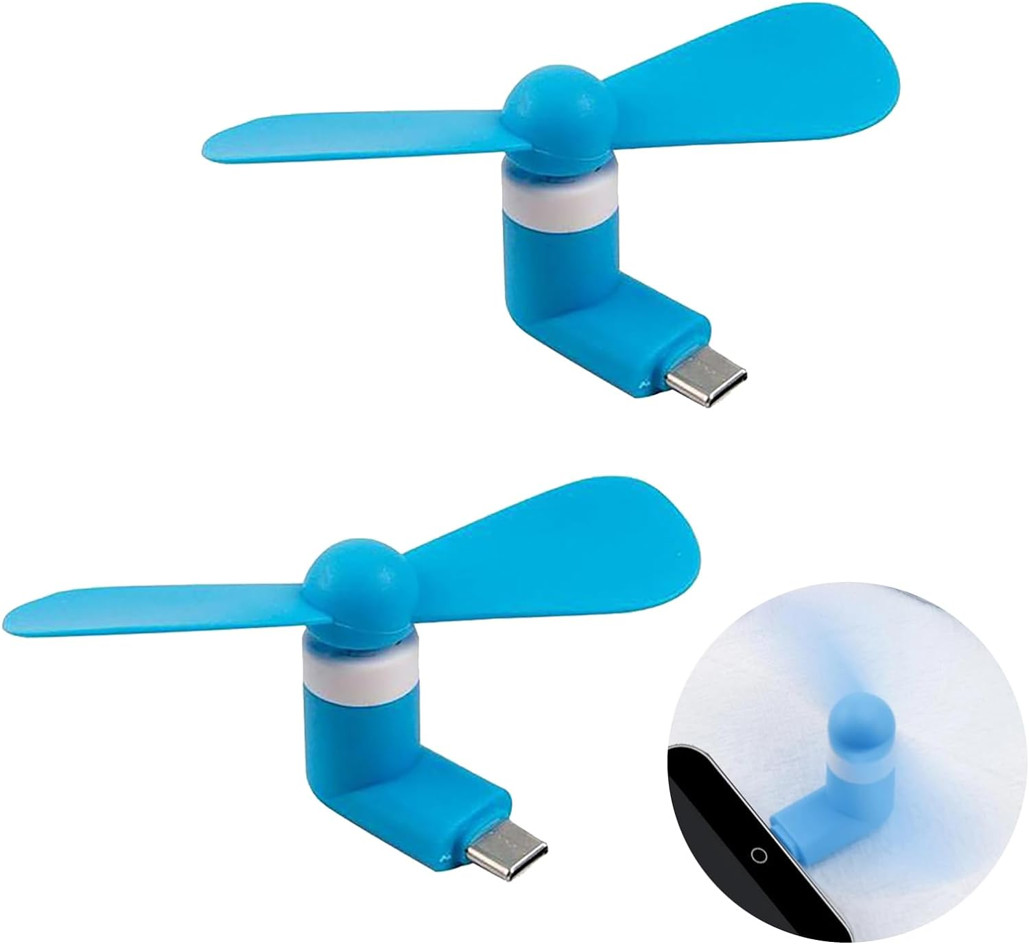Sokelinn-Six Type C Phone Fan, Mini USB C Cooling Hand Fans Portable Summer Cooler for Ipad Type C Plug Devices-2 Pieces (Blue)