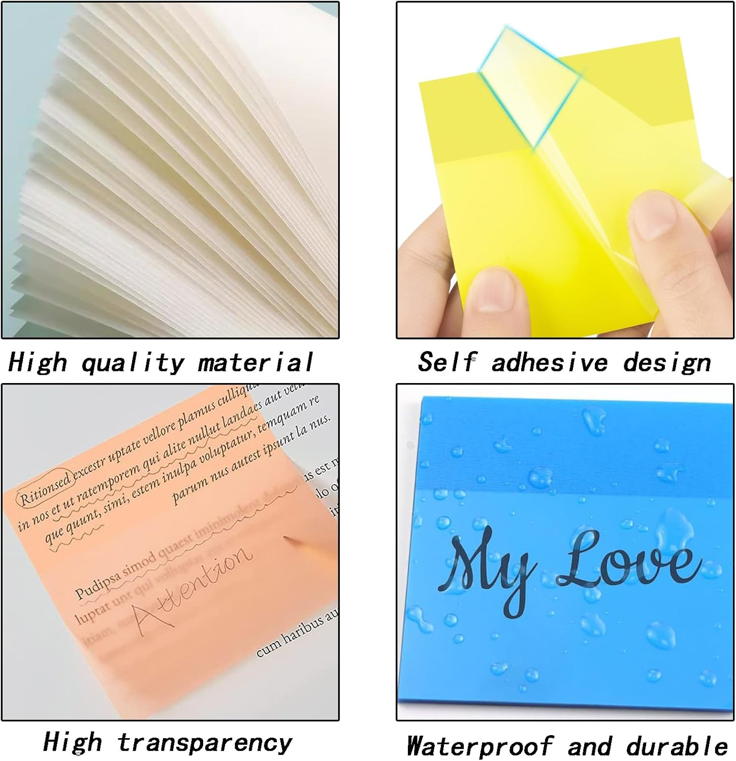 12 Pads Colorful Clear Sticky Notes - 75X75Mm Self Adhesive Transparent Notes for Office School Home Use image number 3