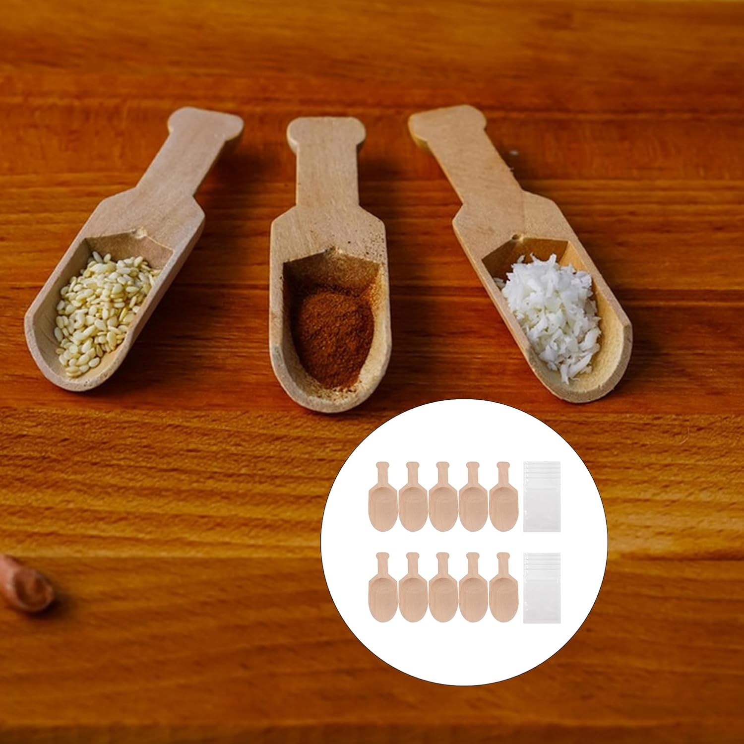 BQLZR 3 Inch Mini Beech Wooden Scoops Spoon for Candy Spices Parties Home Kitchen Tool Pack of 10 image number 1
