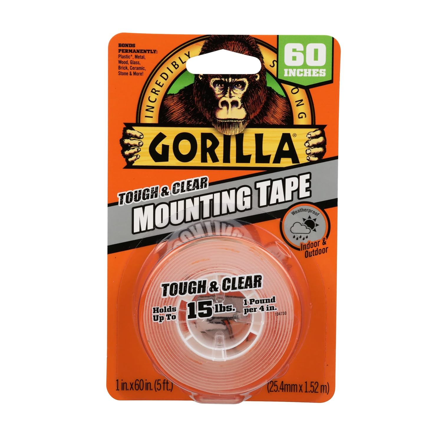 Gorilla Tough & Clear Double Sided Adhesive Mounting Tape, Extra Large, 25.4Mm X 3.81M, Clear, (Pack of 1), GG104486 image number 1