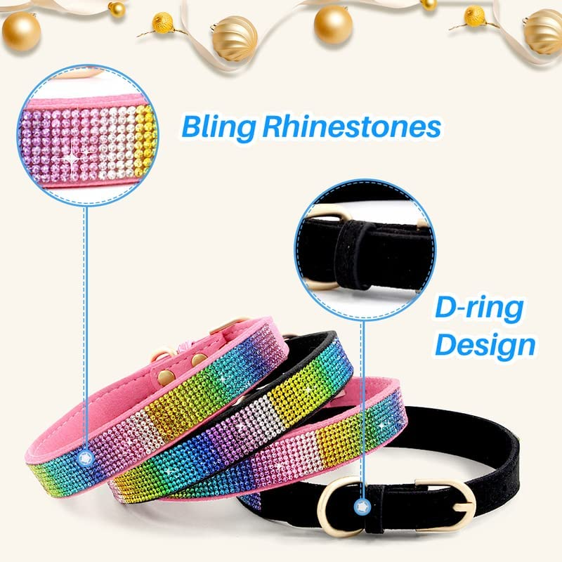 Kalevel Dog Collar Leather Rhinestone Cat Collar Personalized Pet Collar Supplies Adjustable with Metal Buckle Bling Black for Puppies Cats image number 4