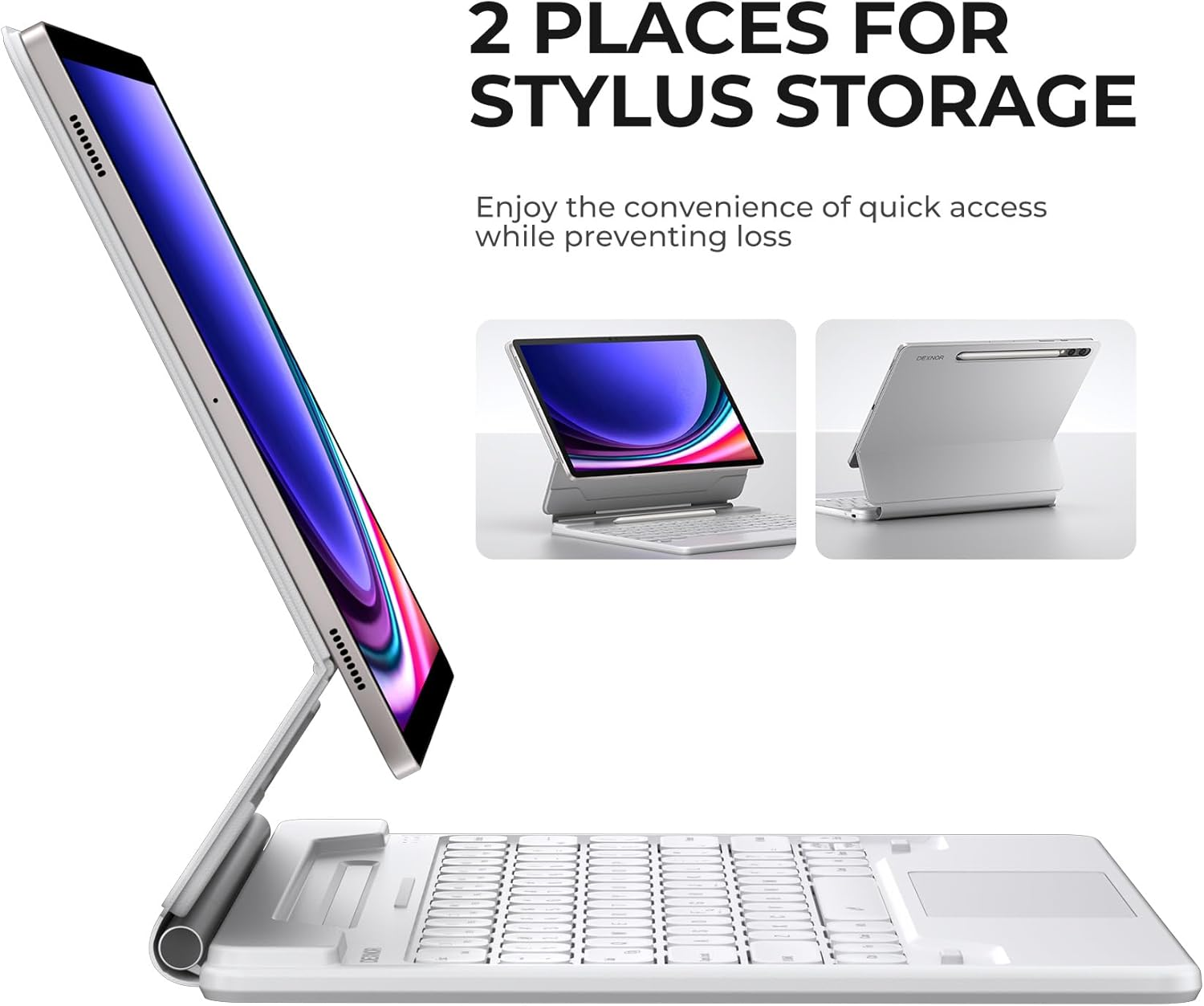 Dexnor for Samsung Galaxy Tab S10+ Plus/S9+ Plus/S9 FE+ Plus/S8+ Plus/S7+ Plus/S7 FE Case with Keyboard Floating Cantilever Magnetic Stand Trackpad Backlit Keyboard Case with S Pen Holder - White image number 1