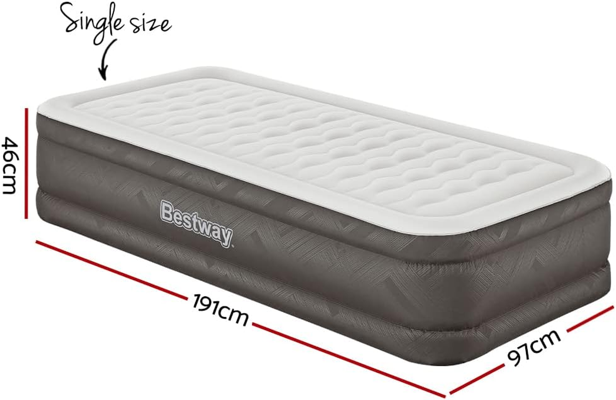 Bestway Single Air Mattress with AC Pump, Camping Inflatable Bed Beds Blow up Sleeping Airbed Indoor Outdoor Hiking Travel Holiday Car Airbeds, Carry Bag Pillow Flocked Surface Black image number 6