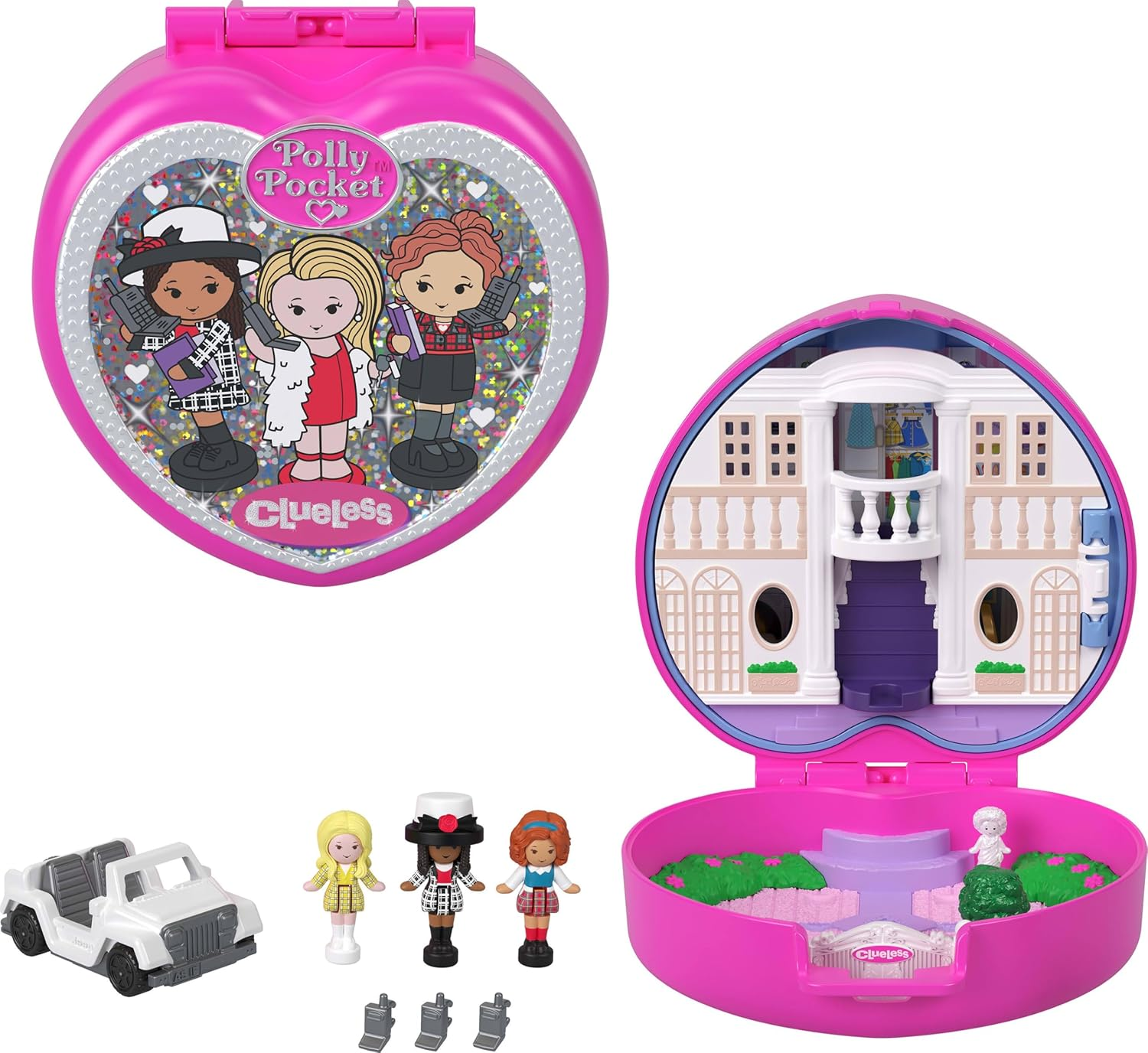 Polly Pocket X Clueless Collector Compact, Micro Dolls and Playset, 5 Themed Accessories Including Toy Car, Cher, Dionne, & Tai image number 3