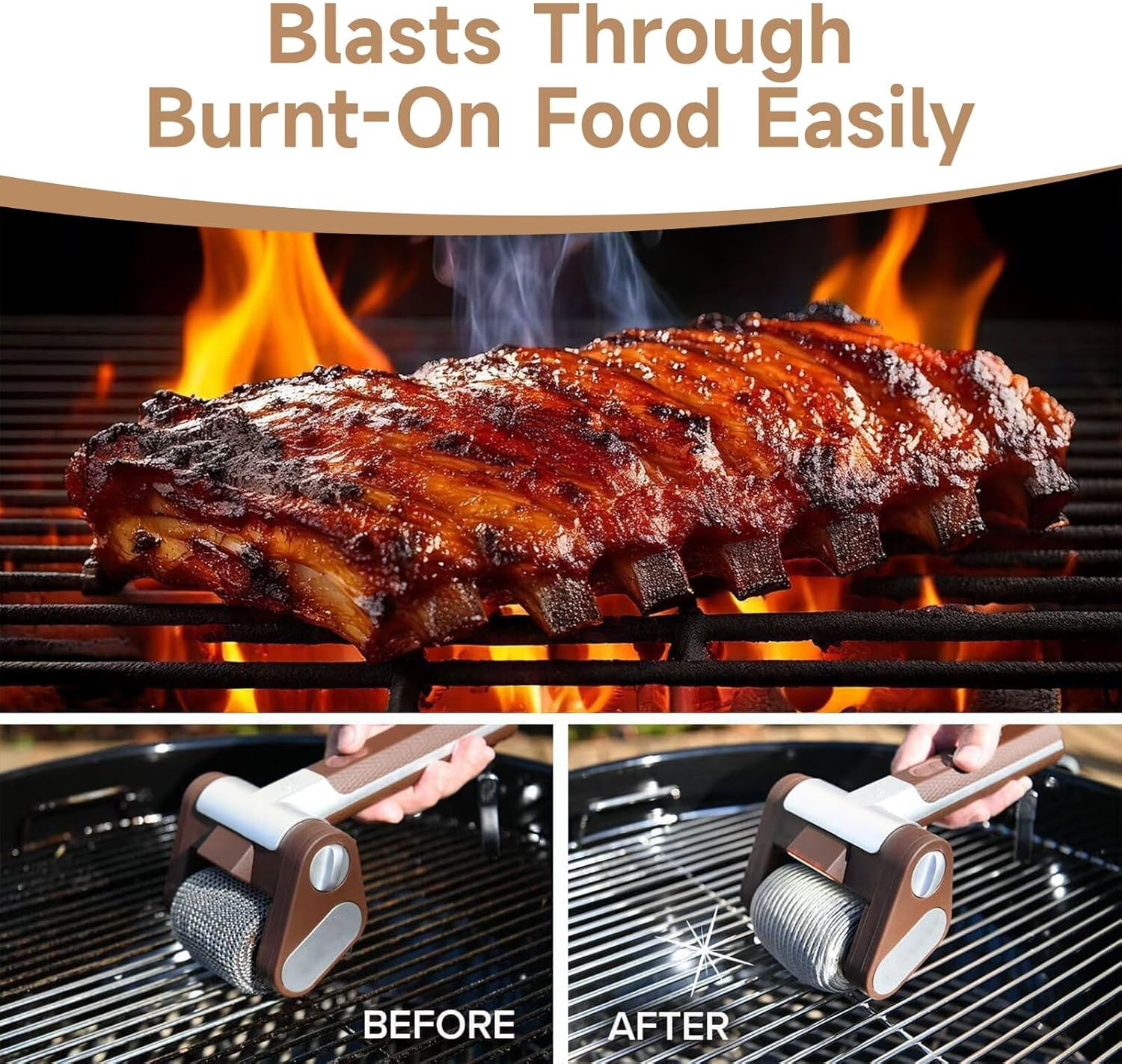 ZVCXOE Electric Grill Cleaner Cordless Stainless Steel Electric Drum Hairless Spin Grill Brush 350RPM Stainless Steel Drum Suitable for Outdoor Grilling Brown