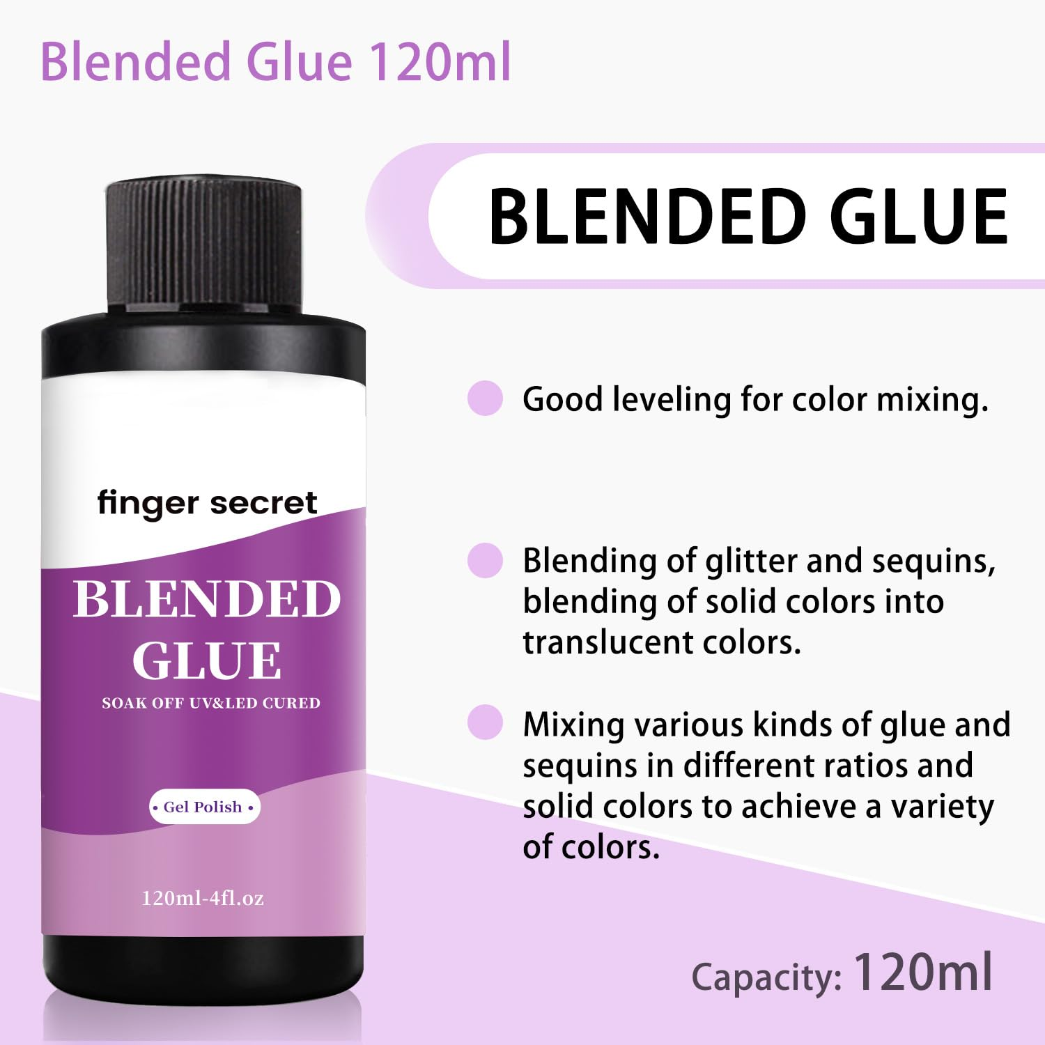 Finger Secret Blended Nail Glue 120Ml - Gel Polish Glitter Powder Clear Mixer, Color Sequins Mixing, Multifunctional for DIY Nail Art Design image number 3