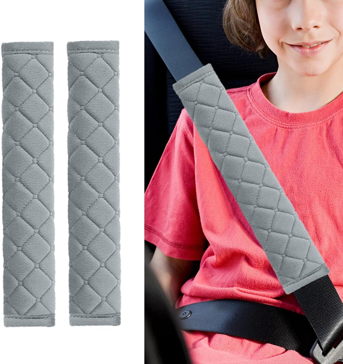 2PCS Universal Car Seatbelt Pad Cover, Long Crystal Velvet Shoulder Cover Kit for Adults and Children, Helps Avoid Friction on Shoulder and Neck, Fits All Cars and Packs