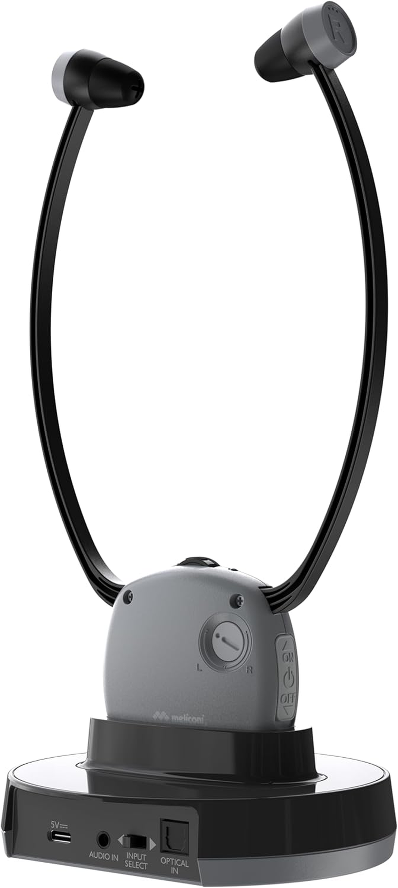 Meliconi Easy Audio Wireless Digital TV Headphones Steto Model with Optical Input, Ambient Microphone, Adjustable Volume, Charging Station, Range 20 M, Balanced Audio for TV image number 1