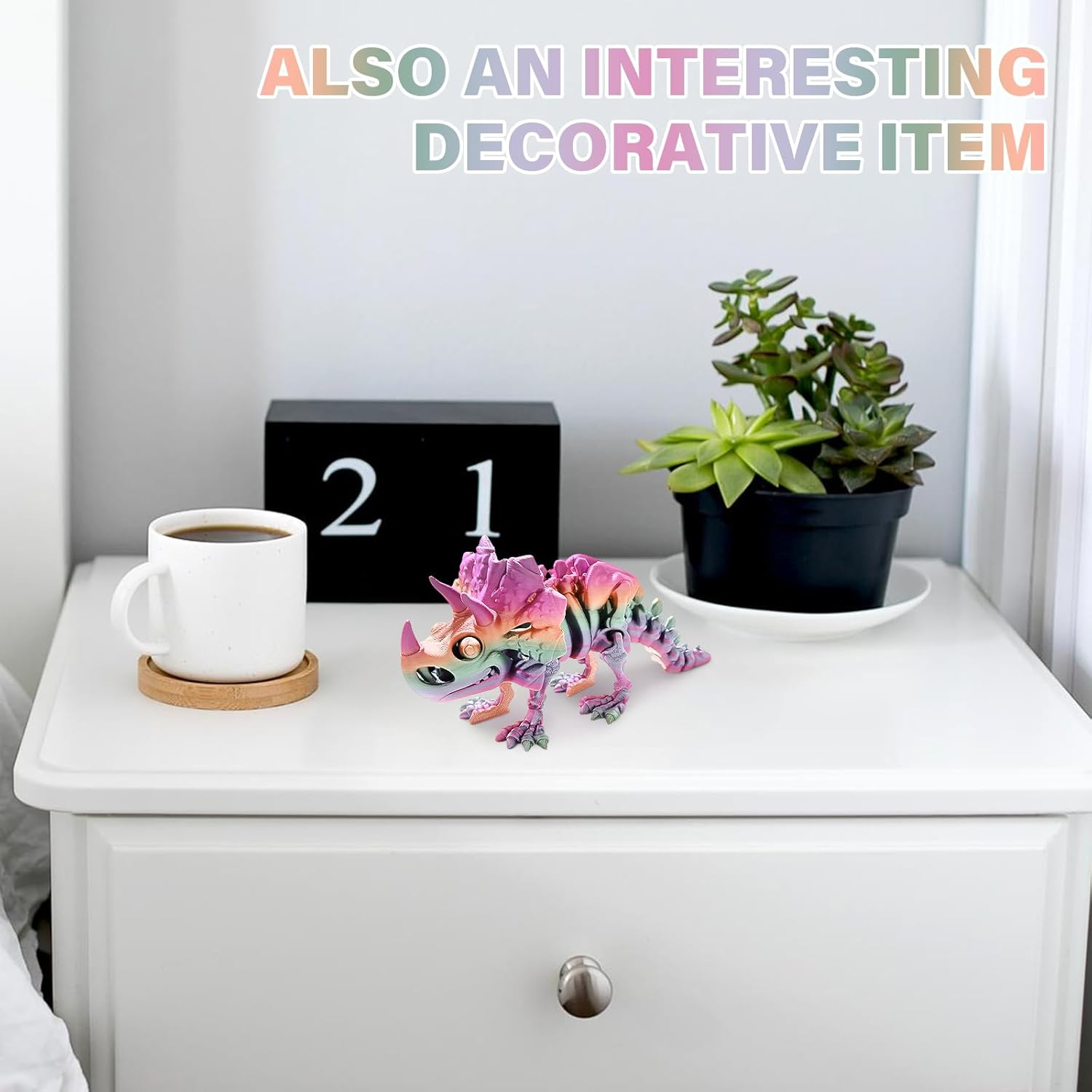 TEAONE 3D Printed Dinosaur, Triceratops Dinosaur Toy for Desktop Decorations, Fidget Toys (22.5Cm/8.85In, Rainbow Color) image number 2