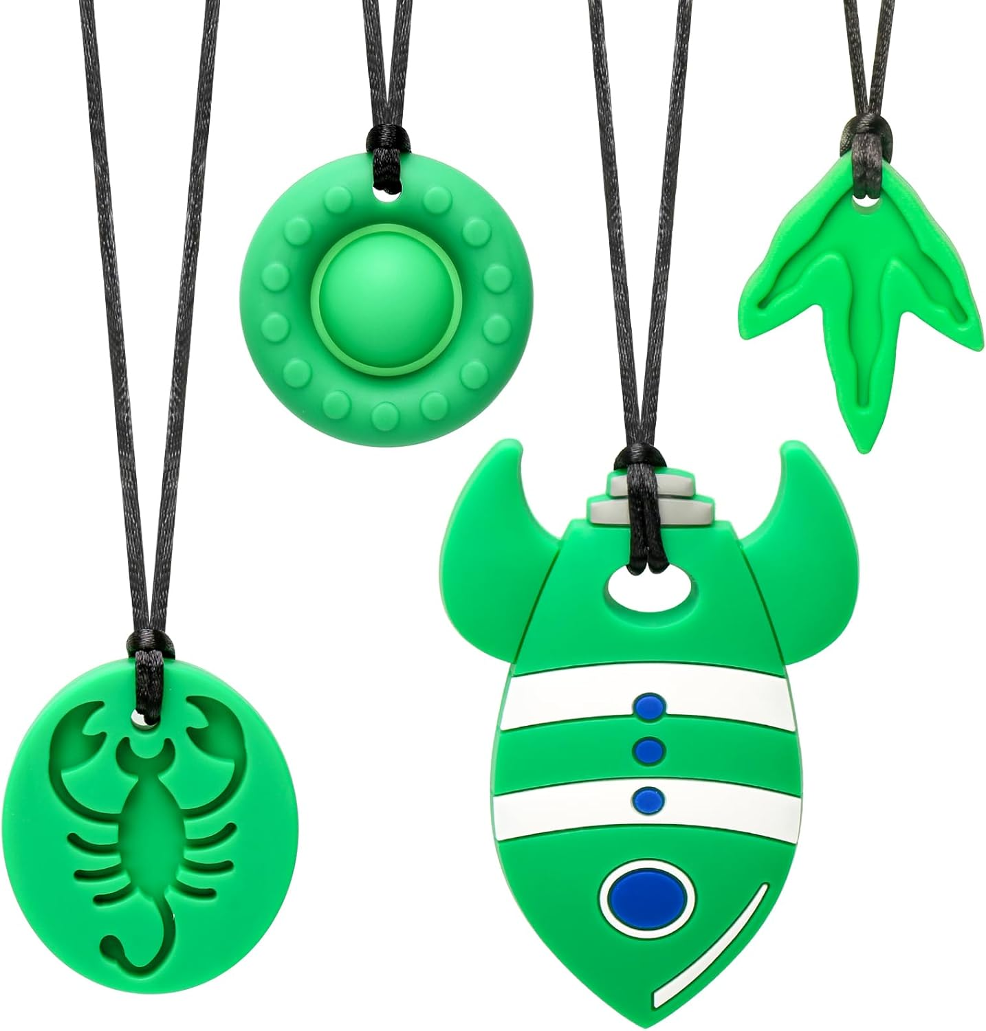 MR.TIMELAG Chew Necklaces for Adults and Babies - Rocket Scorpion 4 Piece Set, Bpa-Free Silicone Sensory Chew Necklaces for Anxiety Relief, Easy to Hold, with Massage Blocks to Relieve Teething Pain image number 1