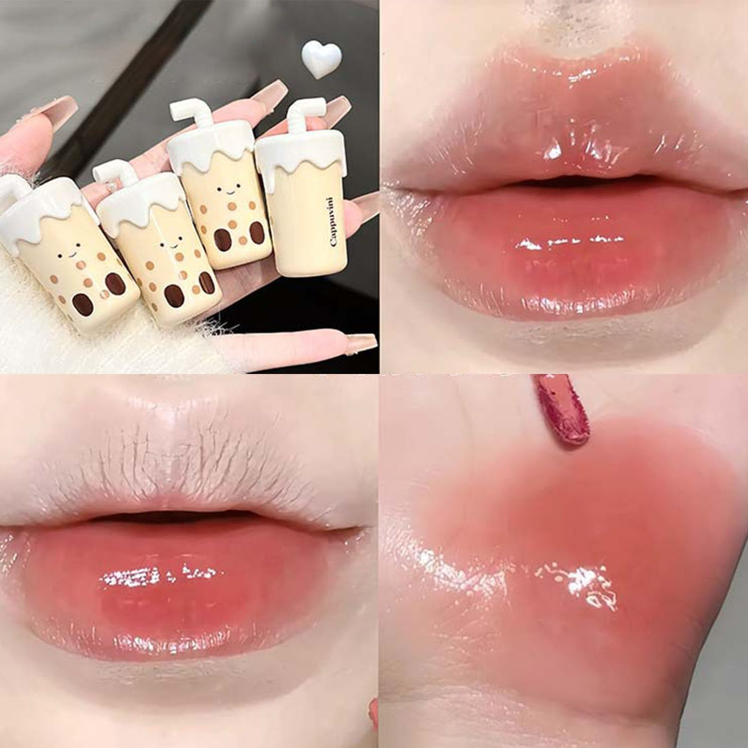 Baorder 4 Colors Hydrating Glossy Lip Gloss Set,Cute Milk Tea Liquid Lipstick Kit,Moisturizing Tinted Lip Balm,Plumping Lip Glaze,High Shine and Mirror image number 6