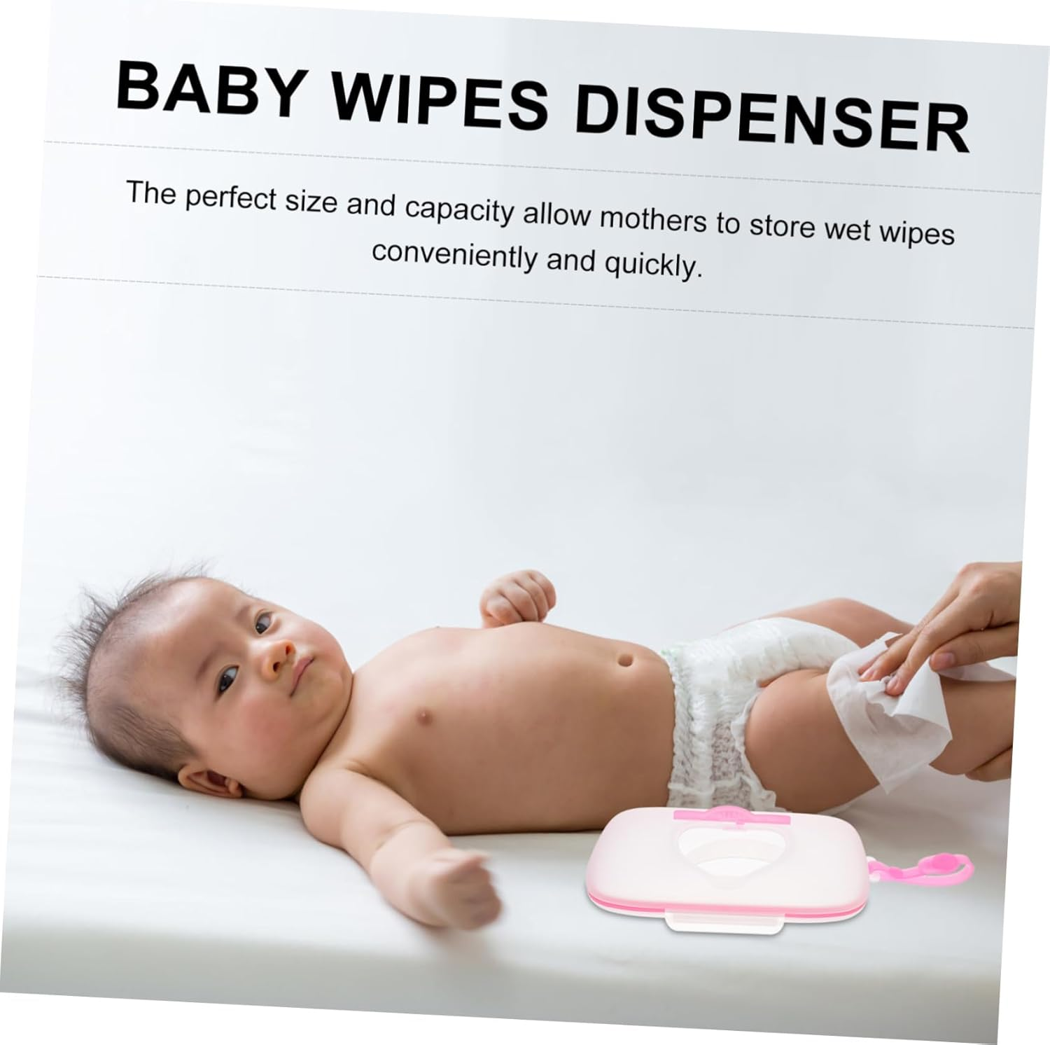Portable Baby Wet Tissue Box Hanging Case Lid, White and Pink Wet Wipes Holder for Outdoor Travel, Infant Hand and Mouth Wipes Storage image number 2