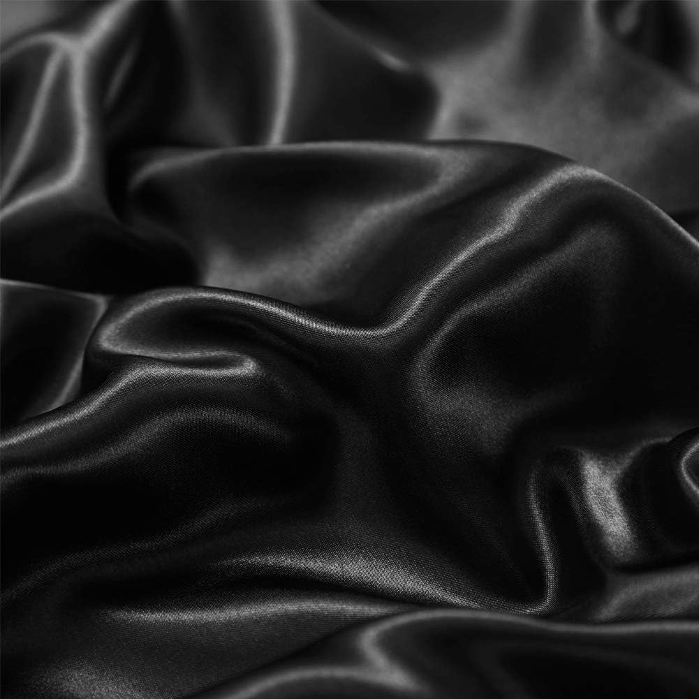 Aimay 3 Piece Duvet Cover Set (1 Duvet Cover + 2 Pillow Shams) Satin Silk Luxury 100% Super Soft Microfiber Bedding Collection (Queen,Black) image number 3