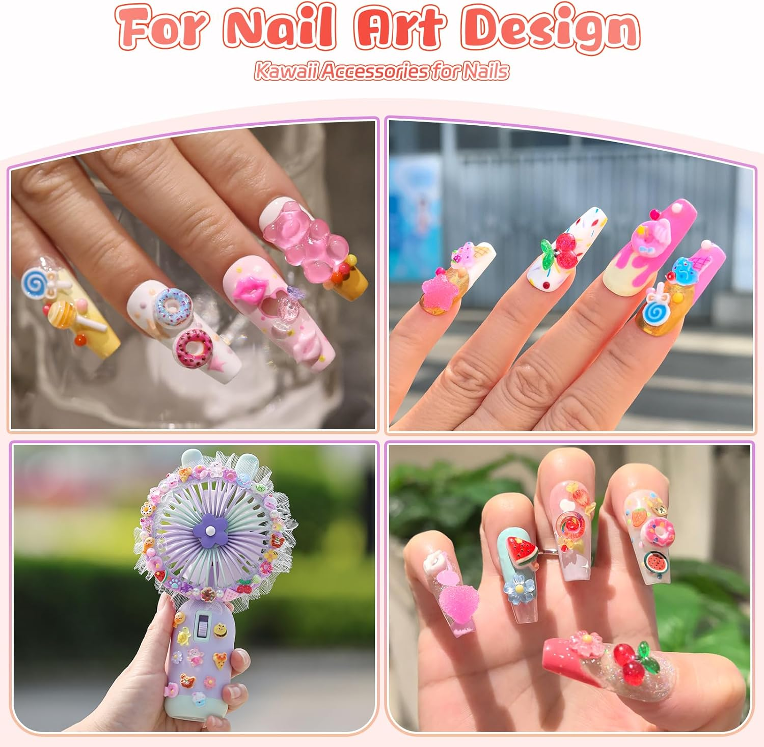 Kikonoke 200PCS Kawaii Nail Charms Kit, 3D Lip Candy Gummy Bear Resin Charms for Acrylic Nails, Sweet Nail Art Supplies with Tweezers for DIY Crafts, Slime & Shoe Decor image number 3