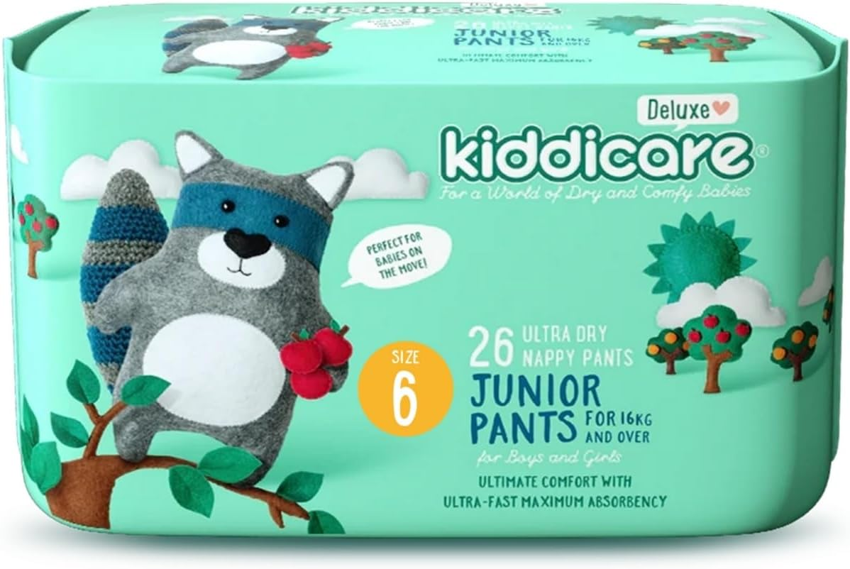 Kiddicare Deluxe Junior Baby Diaper Nappy Pants, Size 6 (16+ Kg), 26 Count, Pack of 1, Ultra-Fast 12-Hour Absorption, Leakage Protection, anti Rash, Cottony Soft & High Absorbent Technology