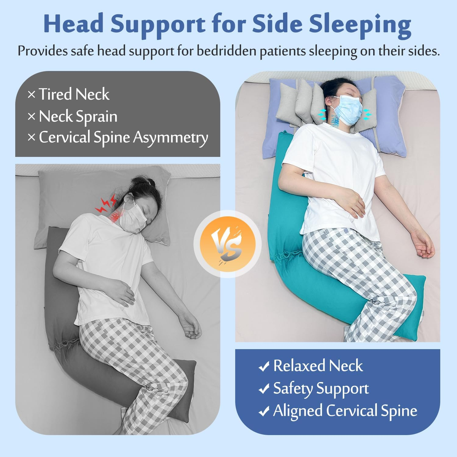 Mybow Neck Stabilizer Wedge Surgery Pillows for Sleeping Upright Head Straight Medical Positioning Wedge Recliner Wheelchair Neck Support Side Sleeper Head Positioner Elderly Disabled Bedridden image number 2