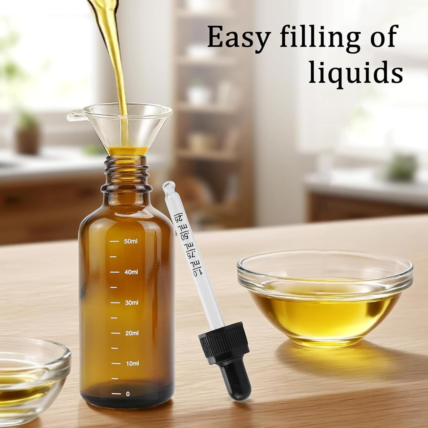 Kzvsiy 5 Pack 50 ML Glass Dropper Bottles with Graduated Scales, Leak-Proof Caps, and Precision Droppers, Uv-Protective Amber Bottles for Essential Oils, DIY Perfume, and Travel Liquid Storage image number 1