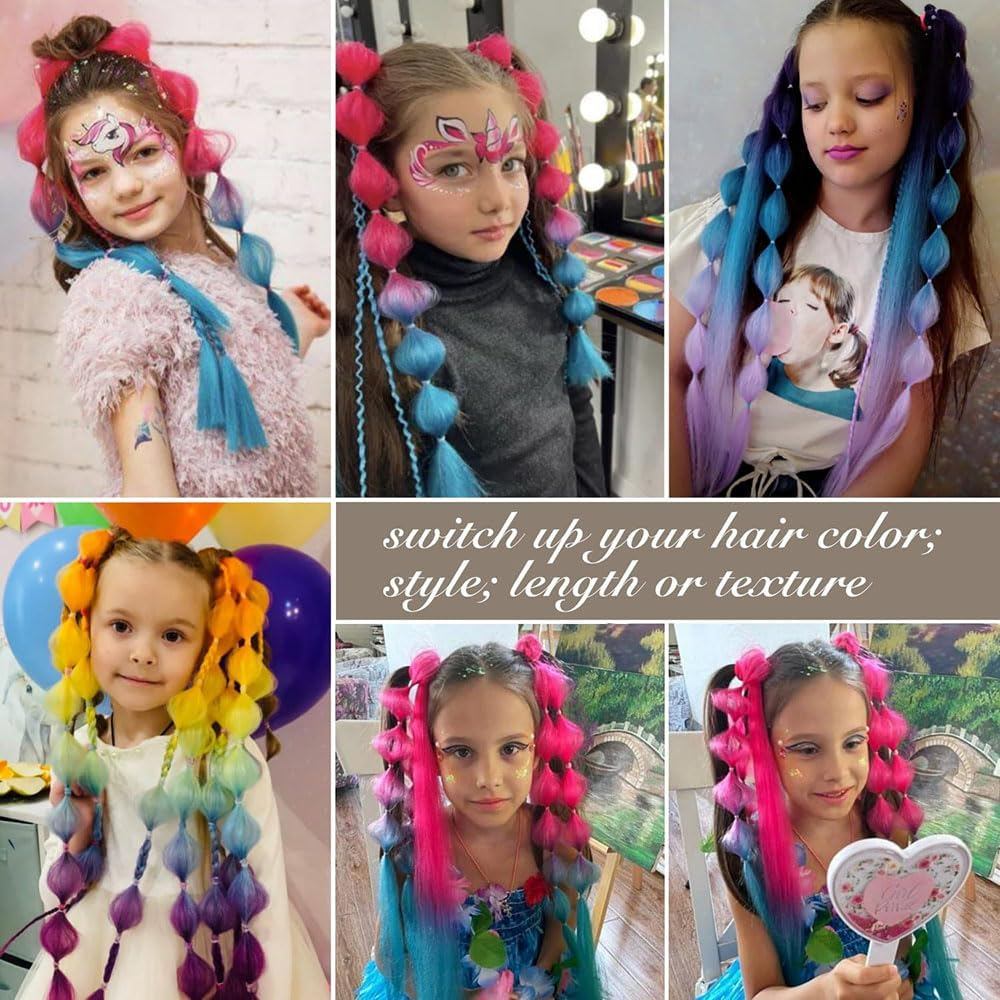 2 Pack Colorful Synthetic Hair Extensions for Women,50Cm Long Pre Looped Bubble Braiding Hair,Soft and Tangle Free Fiber, Purple,Blue, Pink Gradient Clip in Braids,Party Cosplay Accessories image number 1