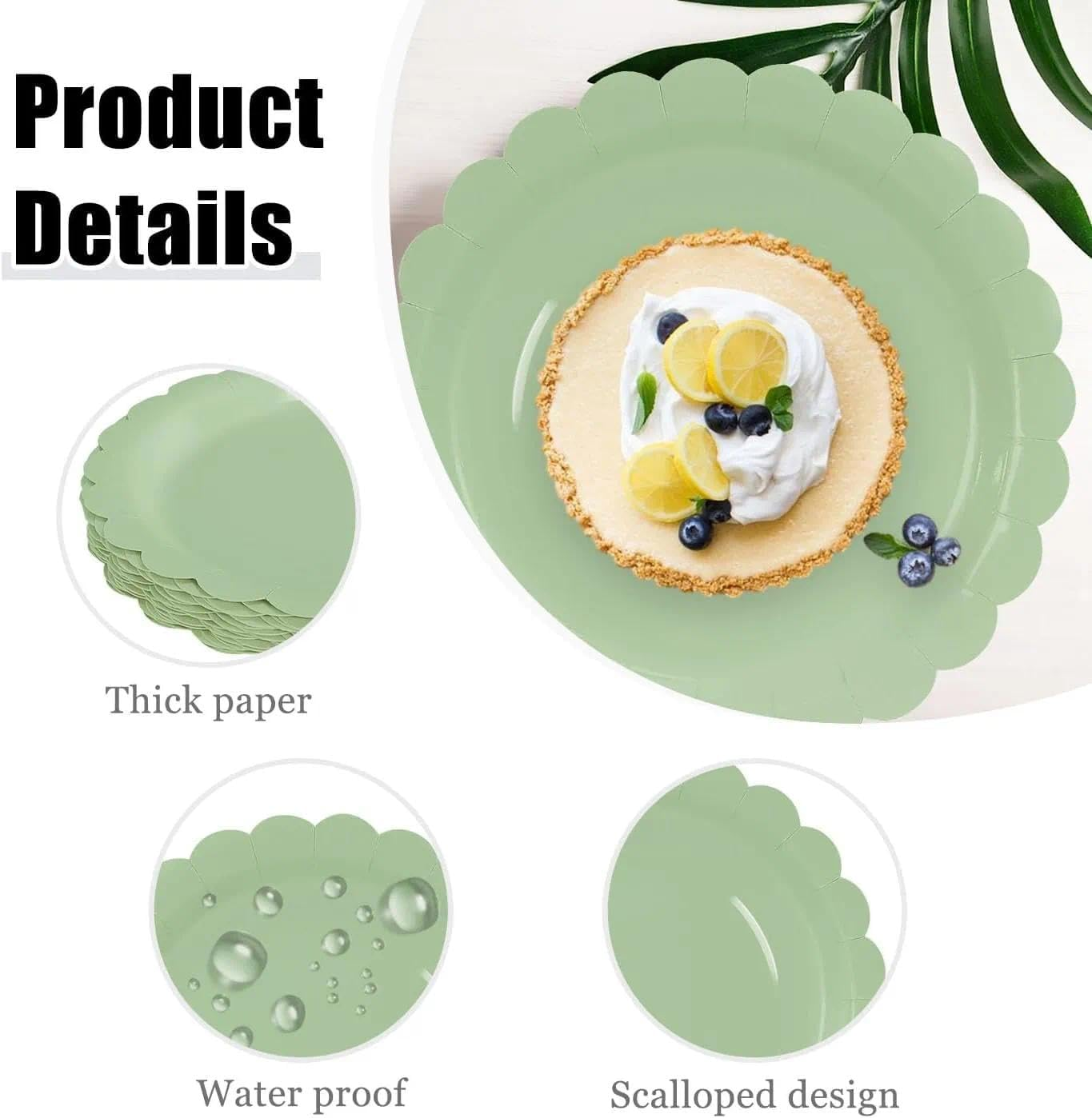 Sage Green Paper Plates - 50 Pieces of 7-Inch Disposable Plates - Perfect for Parties, Birthdays, and Holidays - Eco-Friendly, Durable - Haheihei