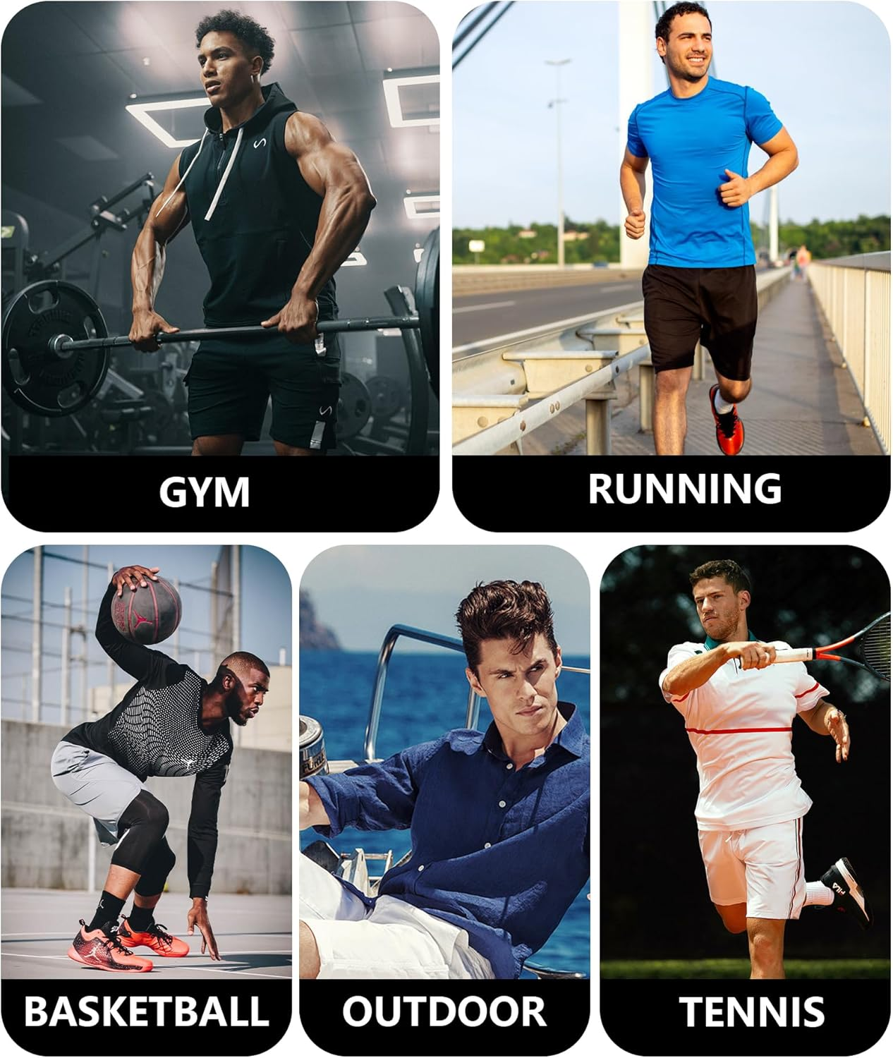 RBYEKP Mens Sport Shorts Breathable Running Fitness Gym Shorts for Men Tennis Basketball Quick Dry with Zip Pockets M Black Blue Grey image number 5