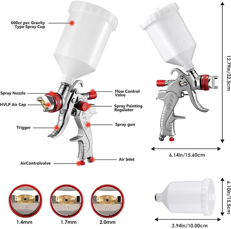 HVLP Spray Gun Paint Gun Auto Paint Air Spray Gun Kit Gravity Feed Car Primer image number 4