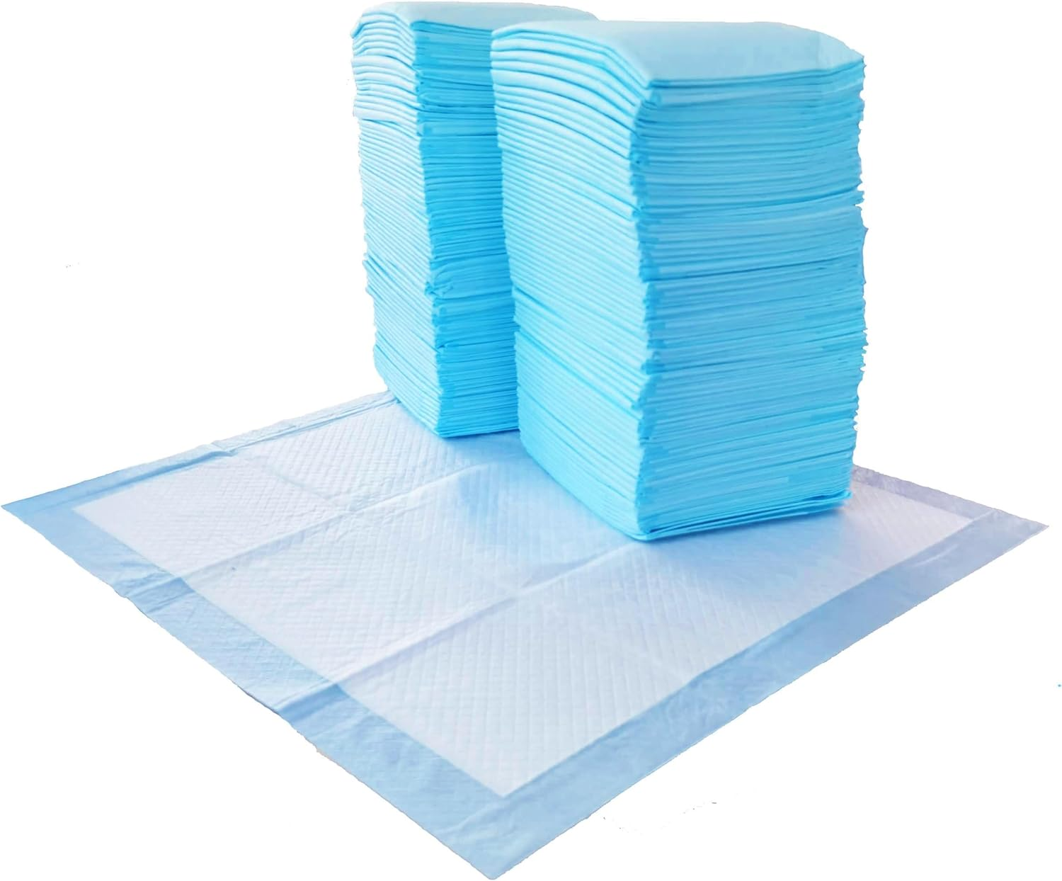 Amazon Basics Absorbent Puppy Pads for Potty Training and Incontinence, 5-Layer Leak-Proof Design, Quick-Dry Surface, Regular Size, 55.8 X 55.8 Centimeters, Scented, Pack of 100, Blue & White image number 2