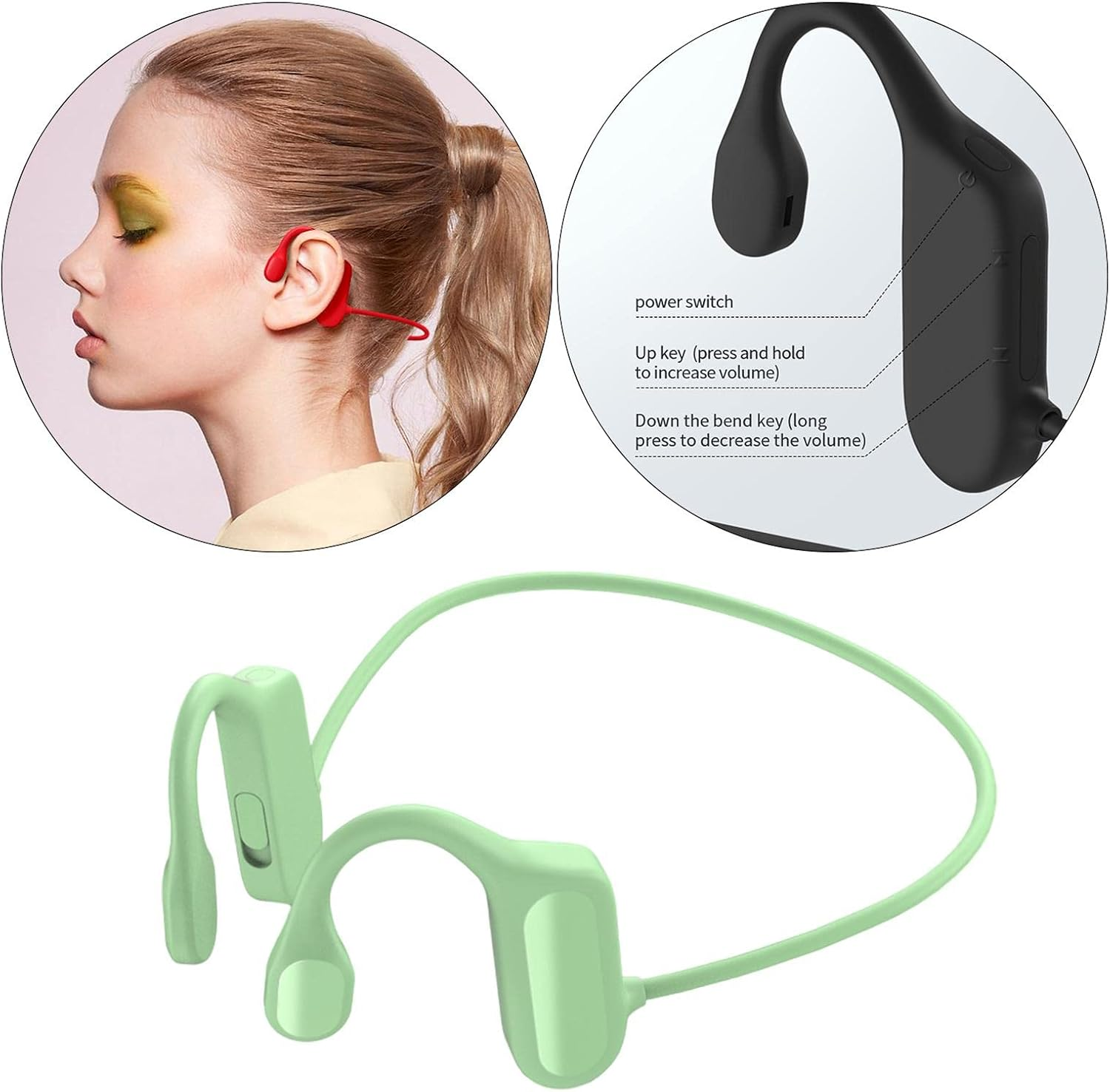 Bone Conduction Headphones Double Ears Headset for Driving Indoor Fitness Green image number 1