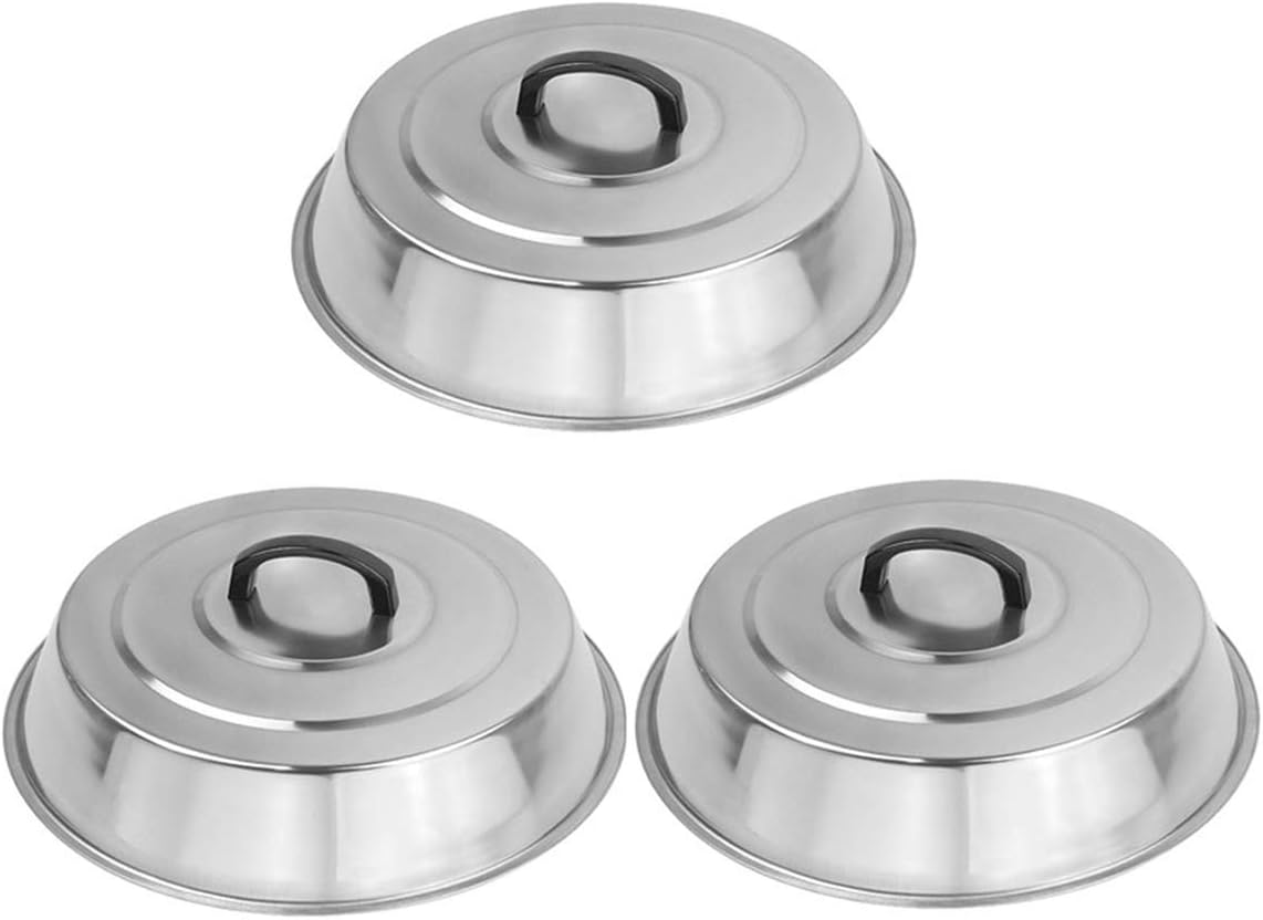 3 Sets BBQ Accessories 12 Inch round Stainless Steel Basting Cover Wok Lids- Cheese Melting Dome and Steaming Cover, Best Fits for Blackstone Camp Chef Flat Top Griddle Grill Cooking Indoor or Outdoor