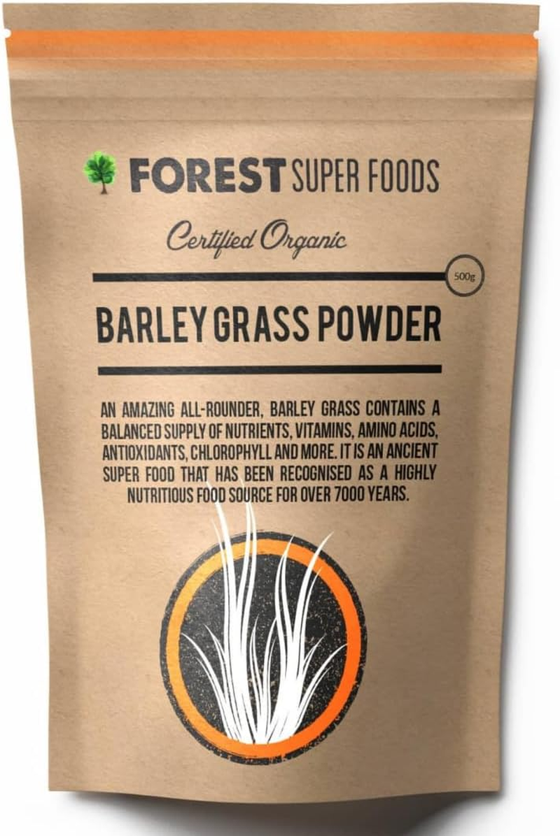 Forest Super Foods Young Barley Grass Powder Certified Organic Australian Grown 4000Mg Gluten-Free Detox Rich in Chlorophyll Vitamins & Minerals Premium Quality for Gut Health