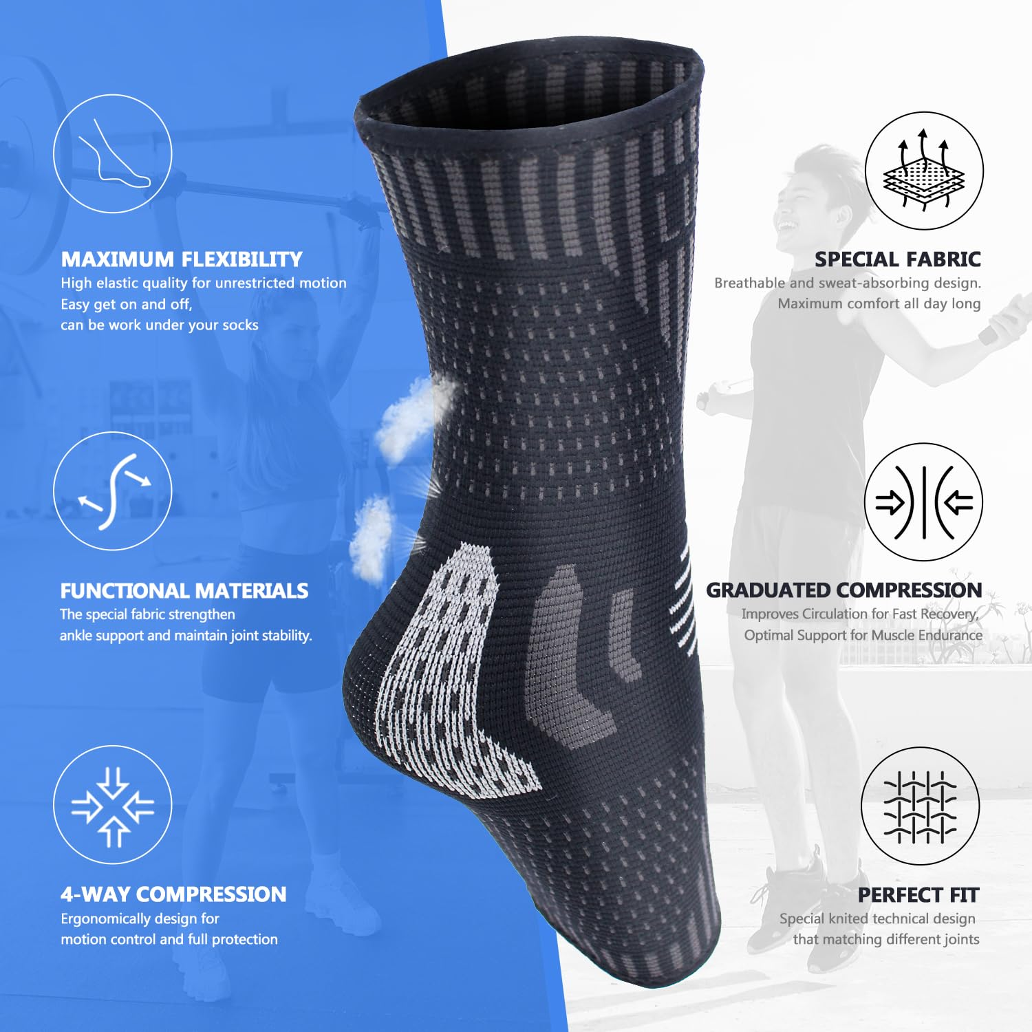 Ankle Brace for Women & Men, Ankle Compression Sleeve Socks, Best Ankle Support Brace for Sprained Ankle, Plantar Fasciitis, Achilles Tendonitis Relief, Foot Pain, Running, Sports image number 3