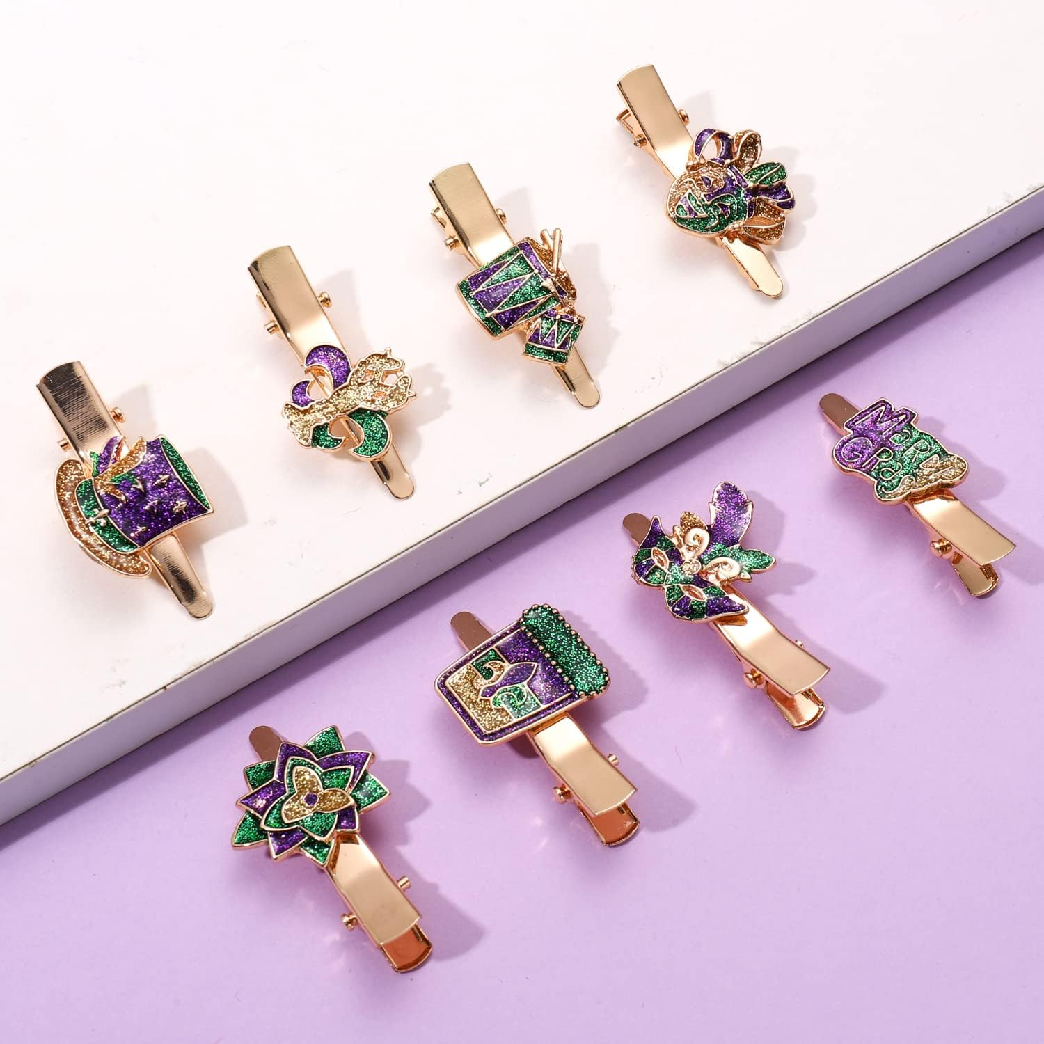 Mardi Gras Hair Clips for Women (8PCS SET 2) image number 1