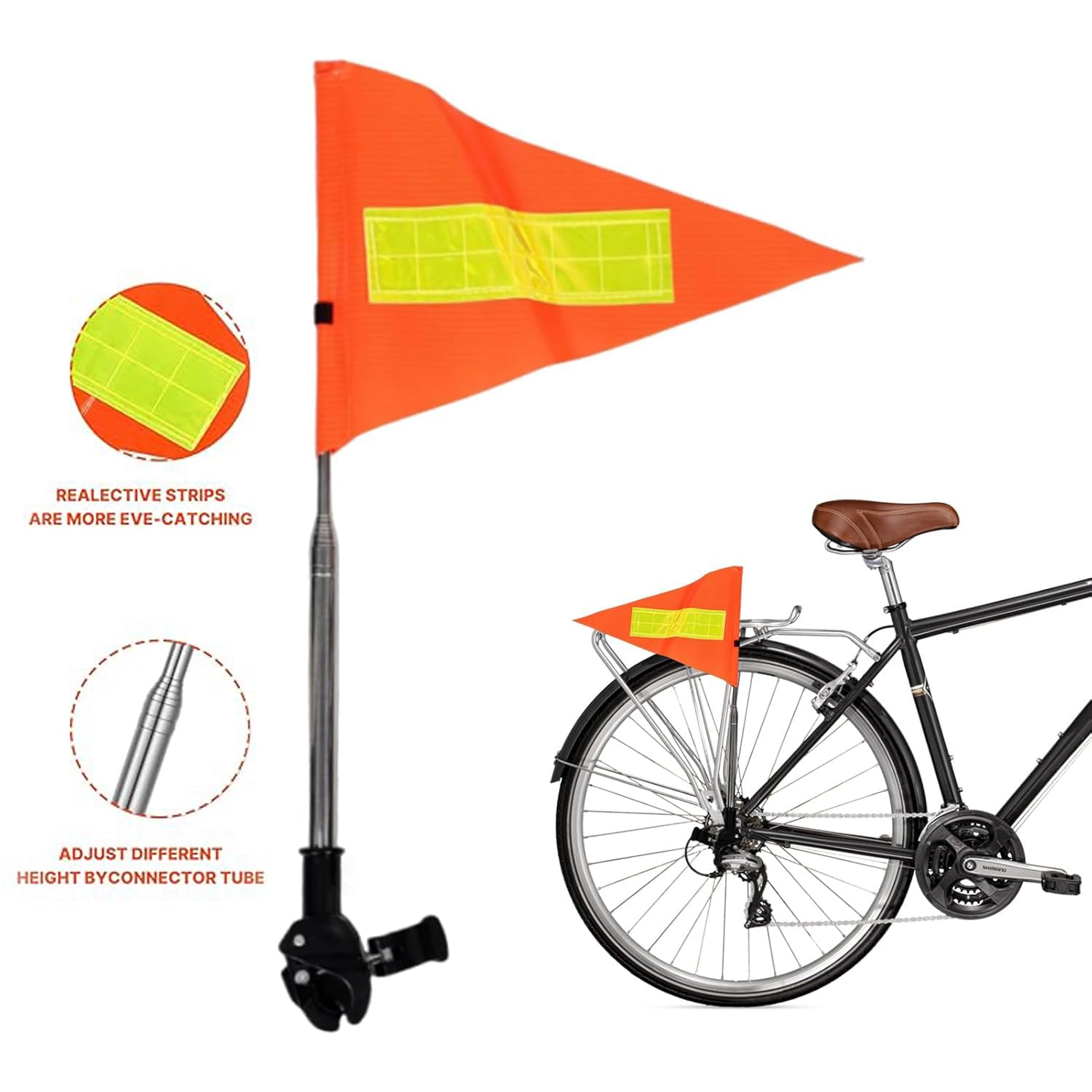WEZCHUGHAOL Telescopic 63" Bike Safety Flag with Reflective Waterproof Triangle & Mounting Bracket &ndash; High Visibility Pole for Bicycle, Golf Cart, Scooter, Wheelchair Accessories image number 4