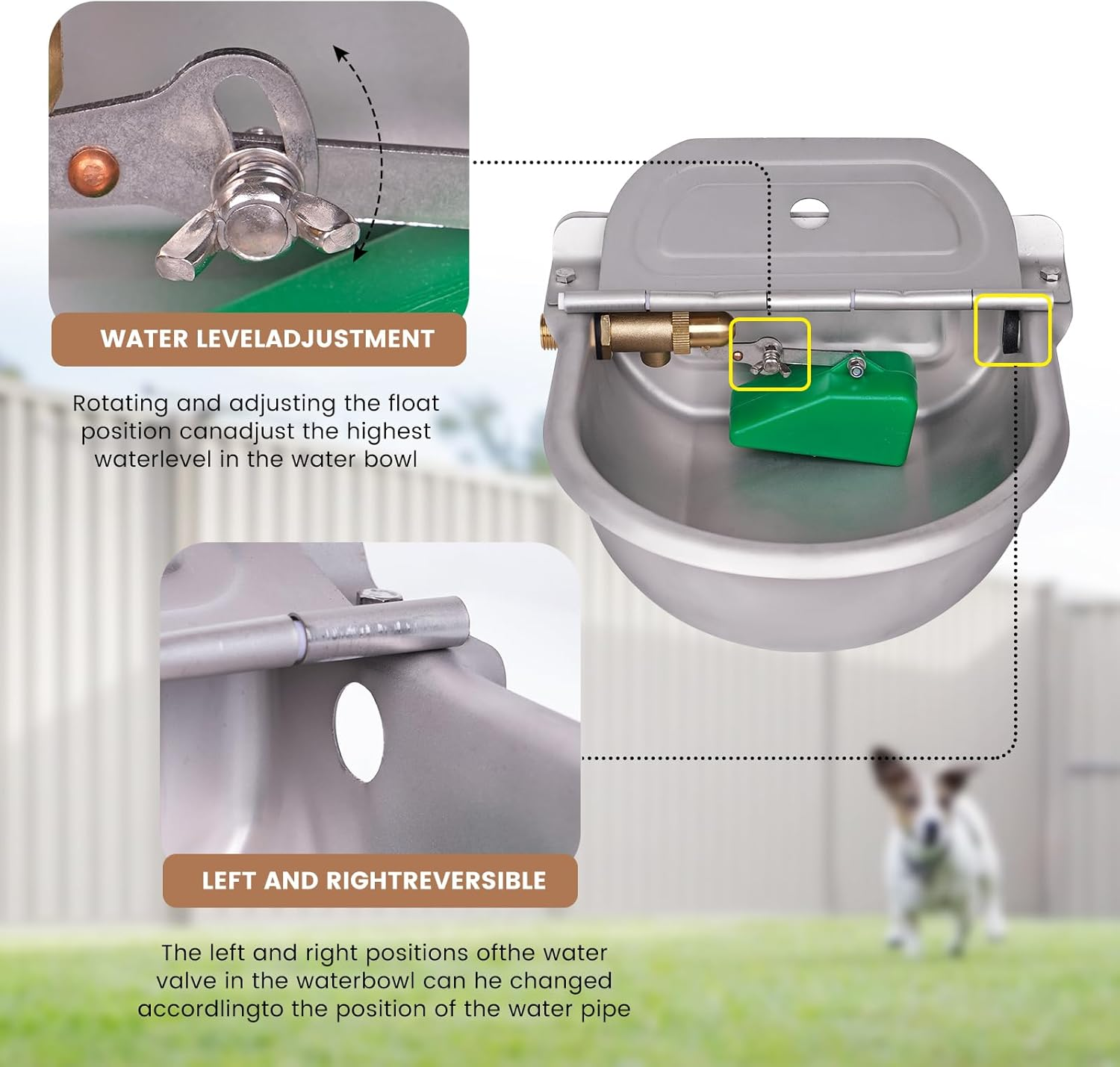 Automatic Water Bowl for Dogs, Drinking Water Tank for Farm Animals with 1/2 Inch Brass Float Valve, Stainless Steel Water Trough with Drain Plug for Cattle, Cows, Horses, Pigs, Sheep, Pets image number 3