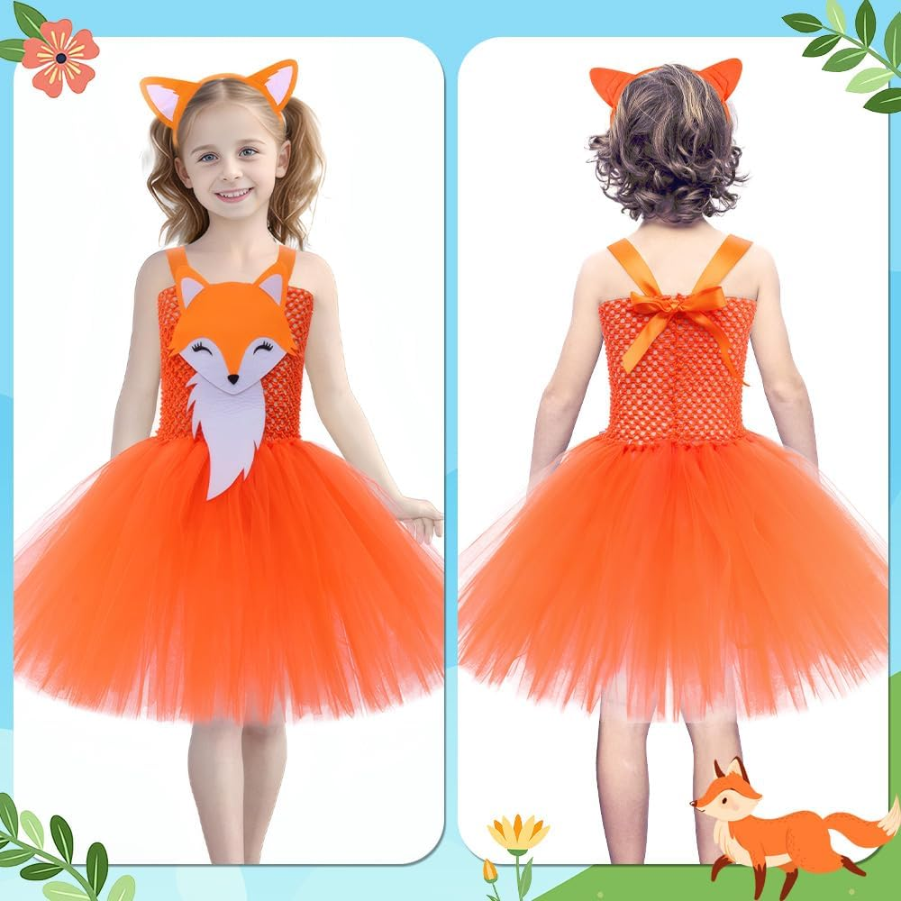 AUTOWT Jungle Themed Cosplay Costumes for Girls, Animal Tutu Skirt with Headband, Fox Tulle Outfit for Children'S Halloween Christmas Birthday Theme Party image number 1