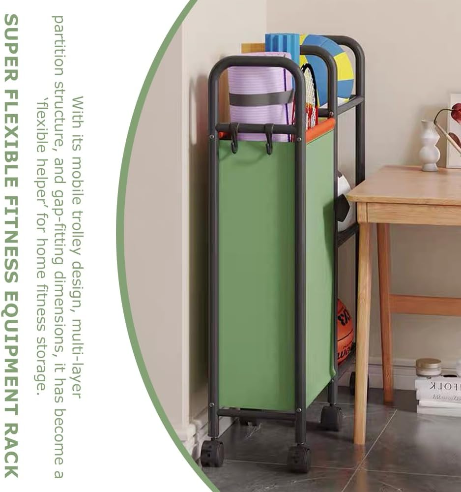 3-Tier Ball Storage Rack, Rolling Multi-Purpose Organizer Shelf, Heavy-Duty Rolling Cart, Space-Saving Durable for Basketball Volleyball Football Rugby Badminton image number 6