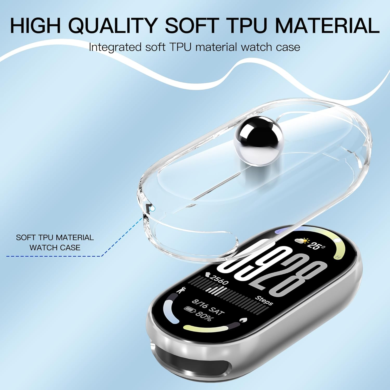 Diruite Pack of 3 Case for Xiaomi Smart Band 10, Protective Case, Soft TPU, Shockproof Screen Protector Case, Transparent, Transparent image number 1