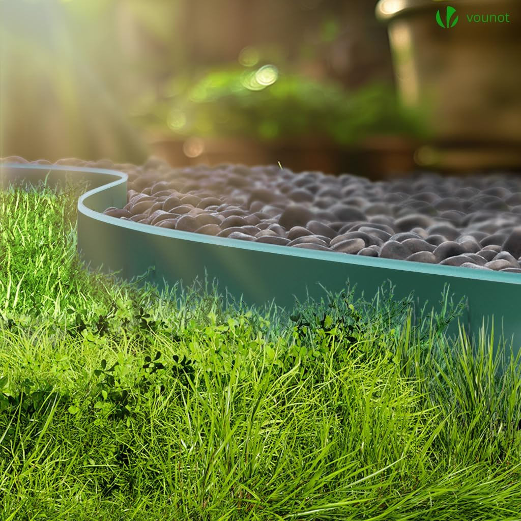 VOUNOT&reg; Plastic Lawn Edging Border with 60 Ground Anchors, 20M Flexible Garden Edging Strip for Grass, Paths, Gravel or Flower Beds, Weatherproof Landscape Border, 5Cm High, Green & Green Outline Edge image number 6