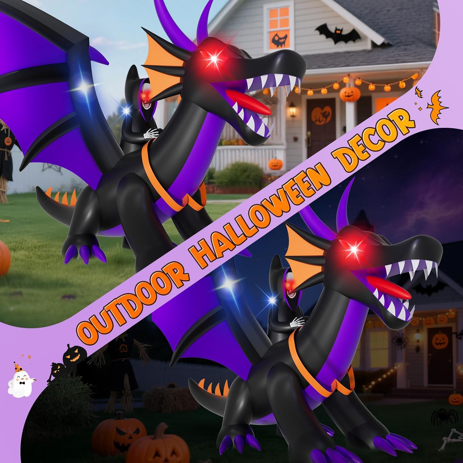 Skirfy 7FT Halloween Inflatable Decorations, Outdoor Scary Blow up Inflatable Dragon, Led Lights Halloween Fun Holiday Party Yard Garden Lawn Decor image number 3