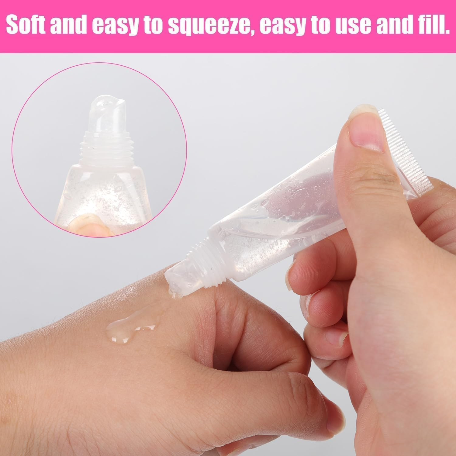 10Pcs 15Ml Mini Refillable Empty Tubelip Gloss Balm Clear Cosmetic Container Soft Tubes with 5Ml Plastic Syringe,Clear Lip Balm Container Refillable Mini Lip Gloss Squeeze Bottle with Plastic Syringe image number 2