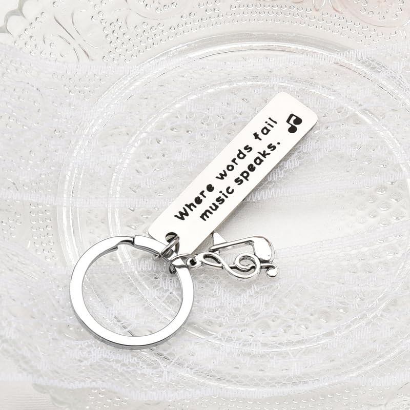 Music Keychain Gifts for Musicians & Lovers - Inspirational Teacher & Student Gift Ideas - Where Words Fail, Music Speaks image number 4