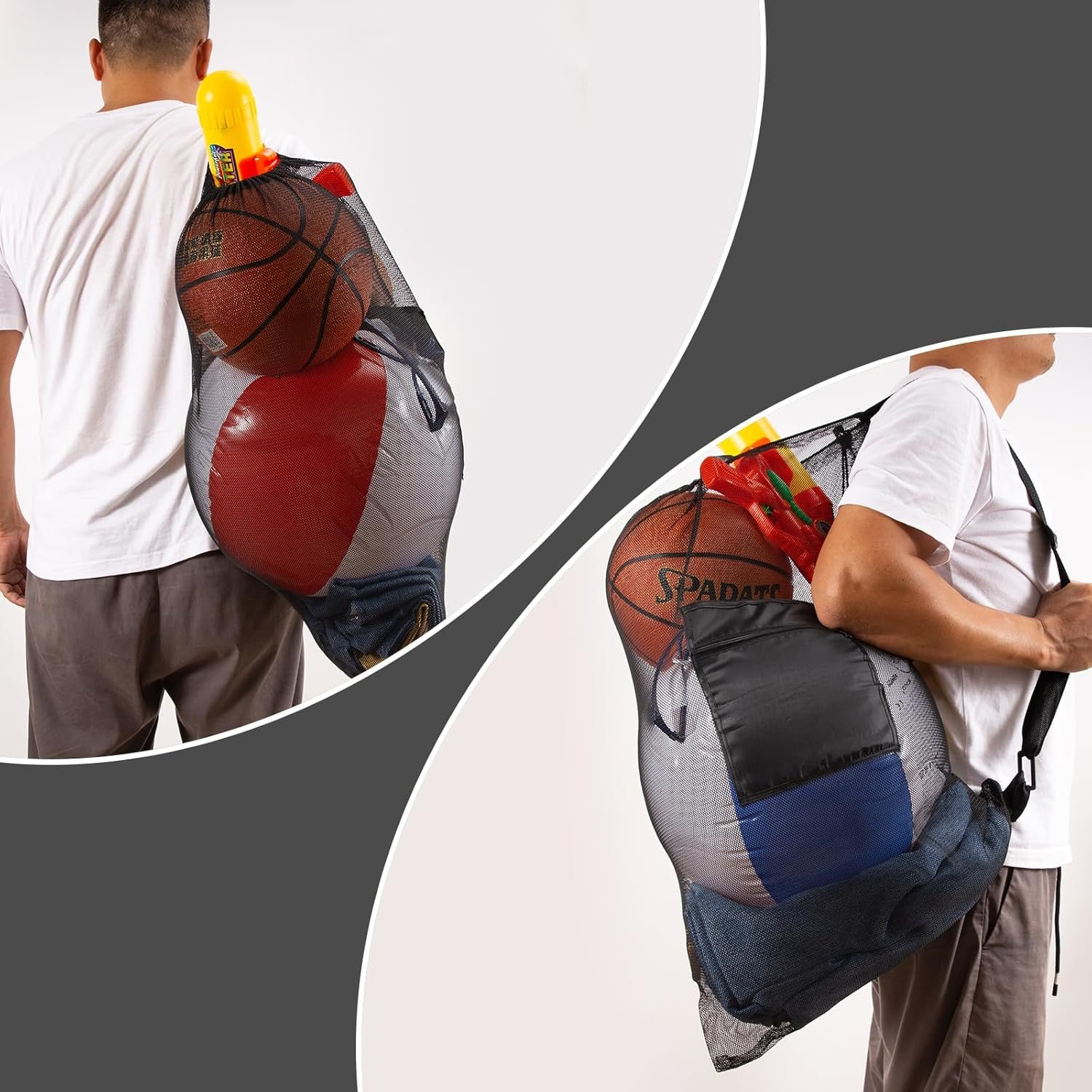 Extra Large Ball Bag Mesh, 101.6 X 76.2 Cm Heavy Duty Sports Bag for Basketball Soccer Volleyball Football, Adjustable Shoulder Strap, Team Balls Equipment Carrier, 600D Heavy Duty Mesh (Large) image number 1