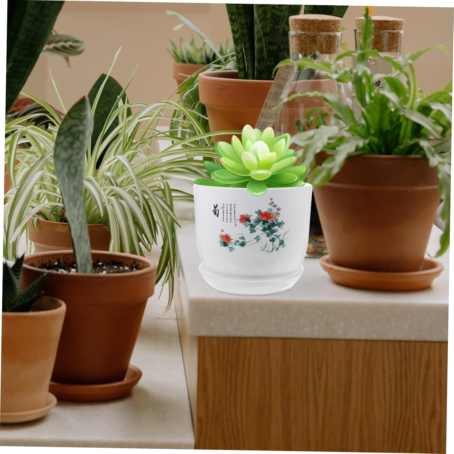 CAXUSD 2Pcs Pp Resin Plant Pots Indoor Flower Pots Garden Supplies Planters for Home image number 1