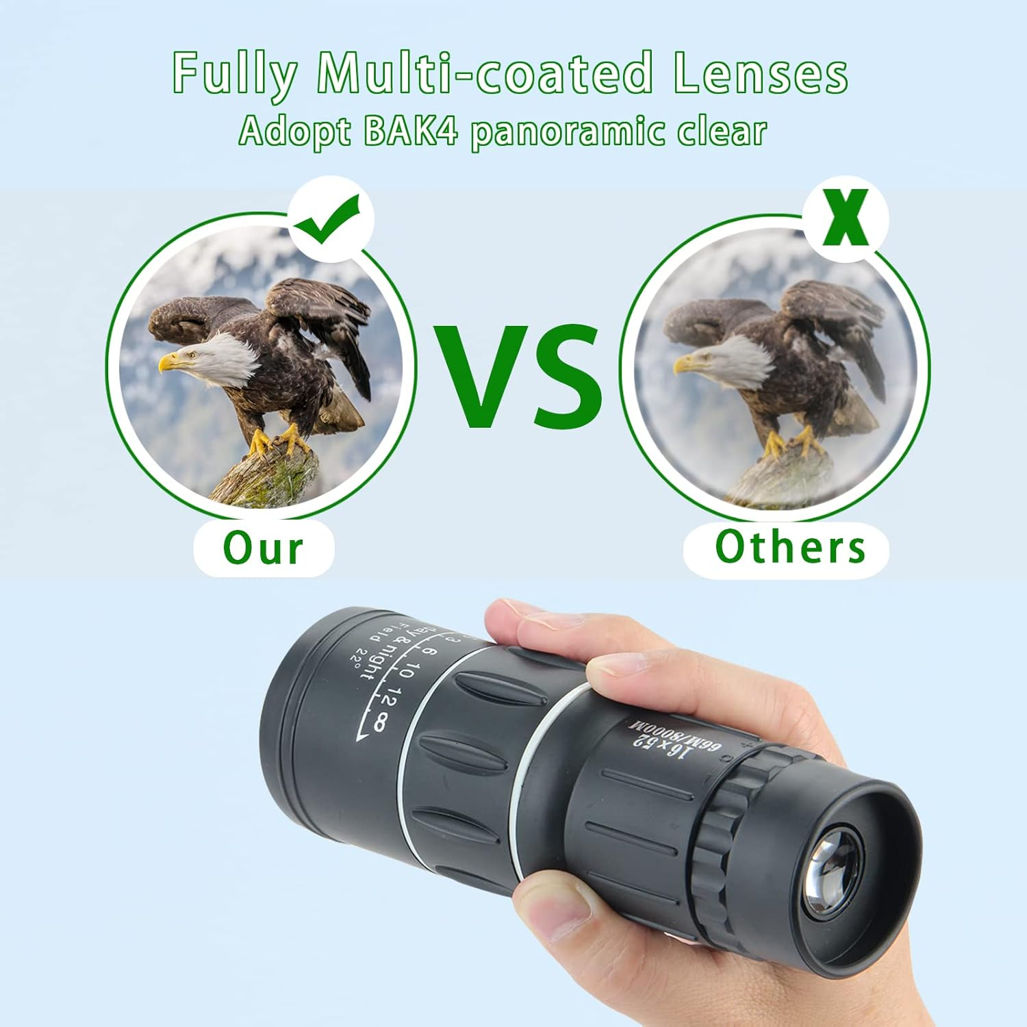 16X52 Monocular Telescope, High Power Prism Compact Monoculars for Adults Kids HD Monocular Scope for Bird Watching Camping Hiking Concert Travelling image number 2