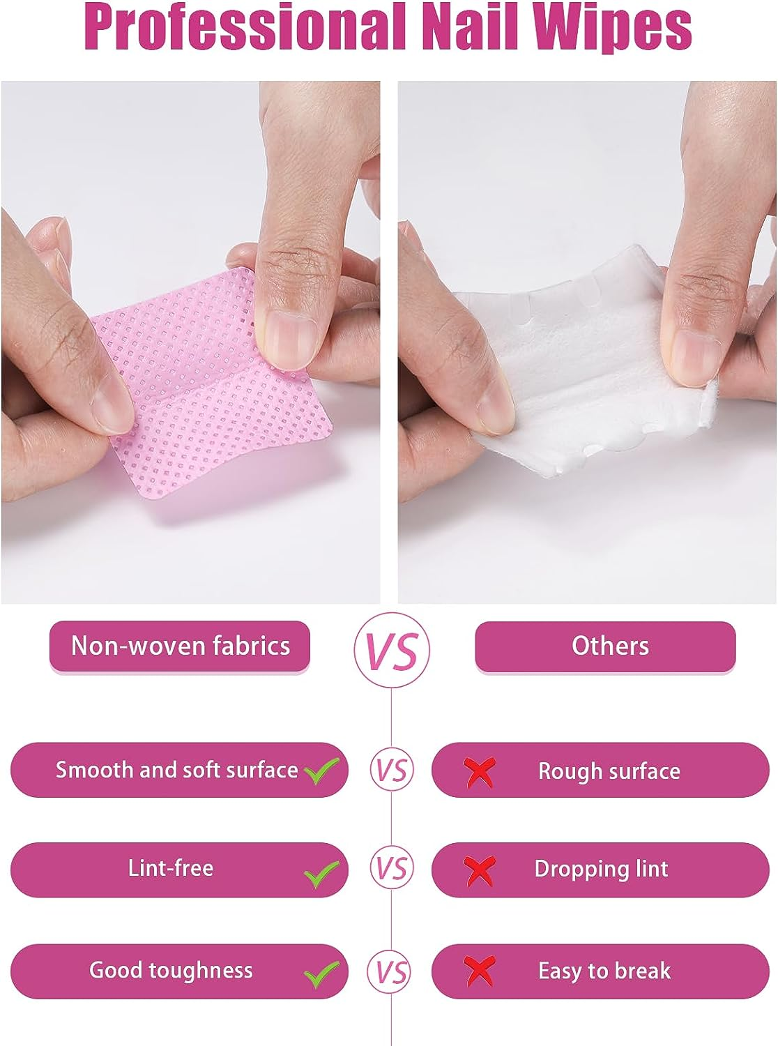 TEOYALL Lint Free Nail Wipes, 1200 PCS Non-Woven Fabric Nail Cleaning Pads Pink Lash Extensions Glue Cleaning Wipes Nail Salon Supplies (1200 PCS) image number 3