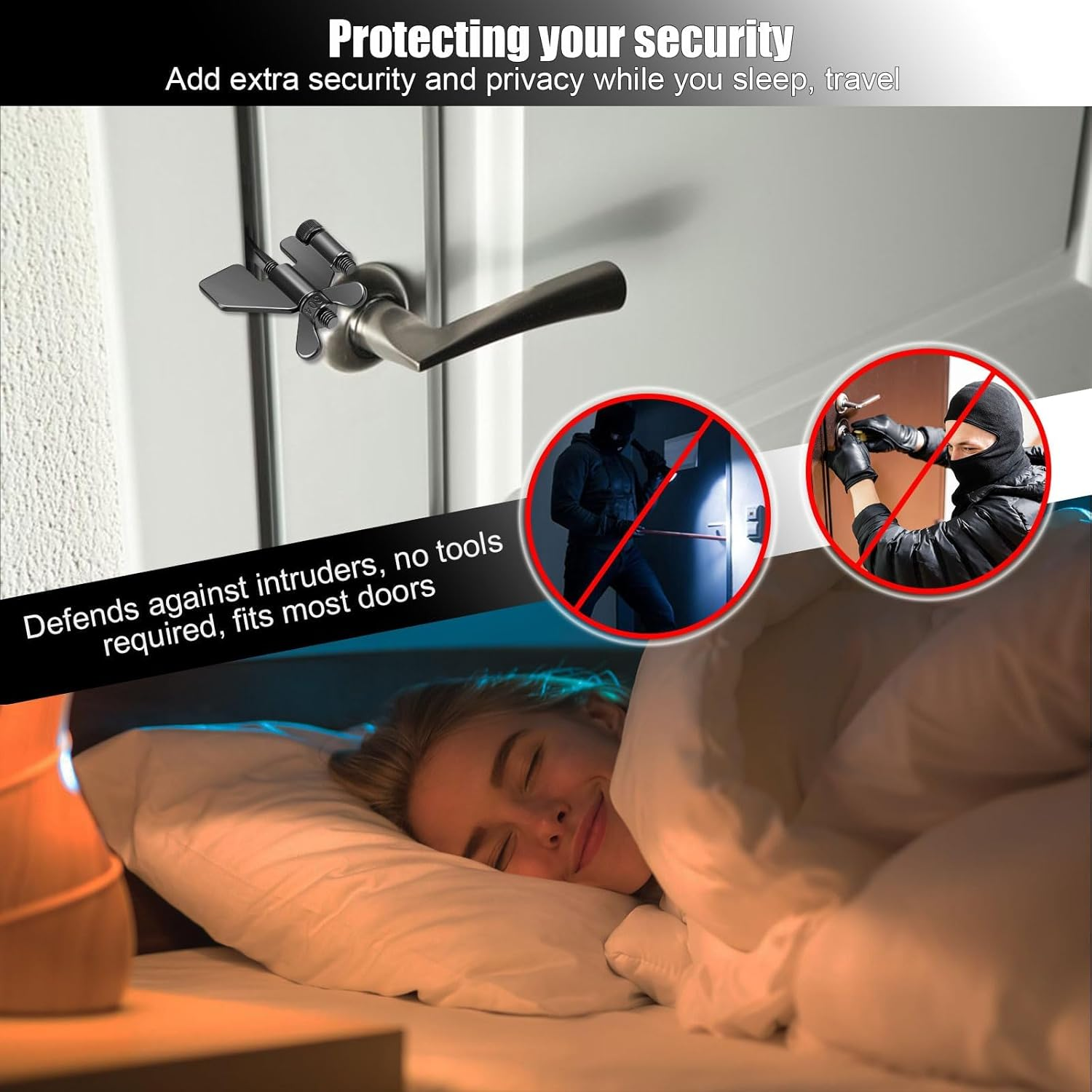 Home Security Door Locker, Metal Portable Door Lock for Travel, 3 in 1 Door Lock for Traveling, Hote, Home, School, Apartment (Black) image number 4