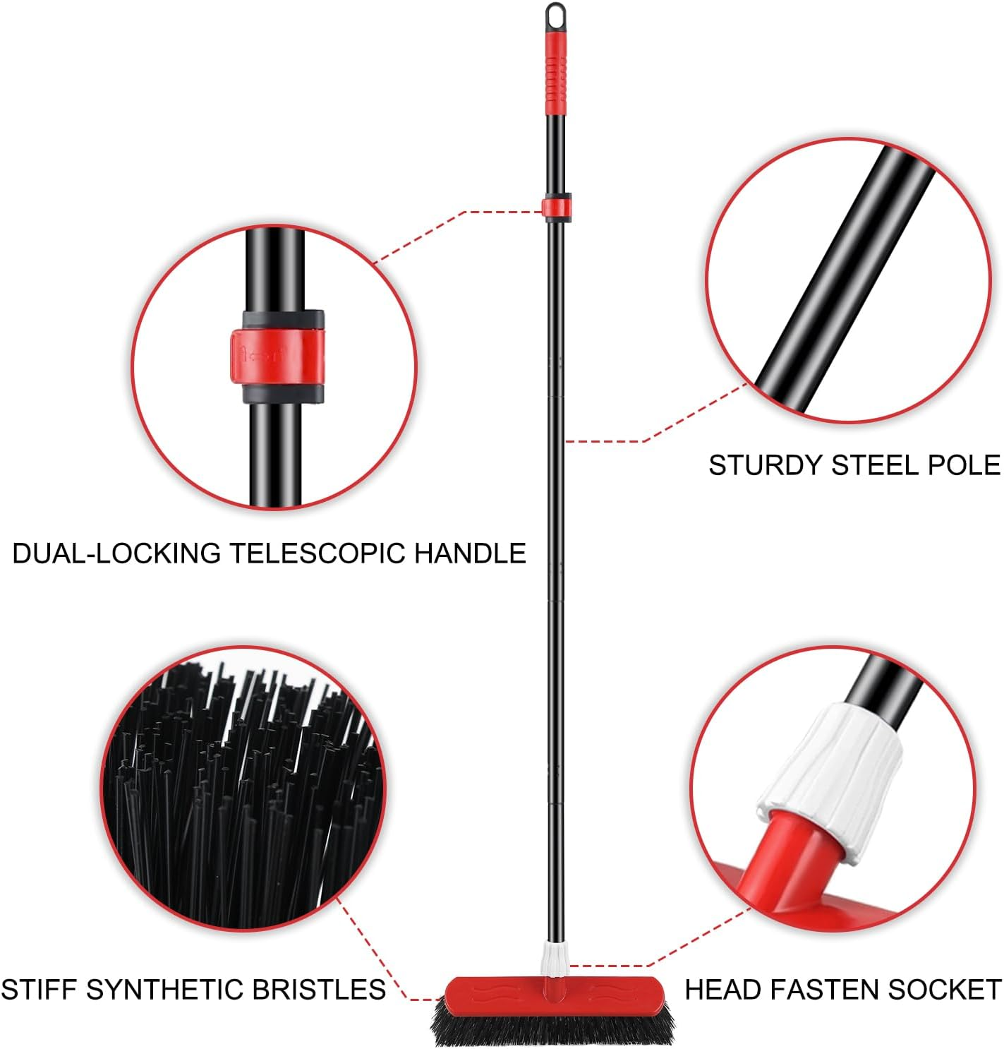 Outdoor Broom Heavy Duty, Stiff Garden Sweeping Brush, Hard Yard Brush with Long Handle for Cleaning Decking Patio(57In) image number 1